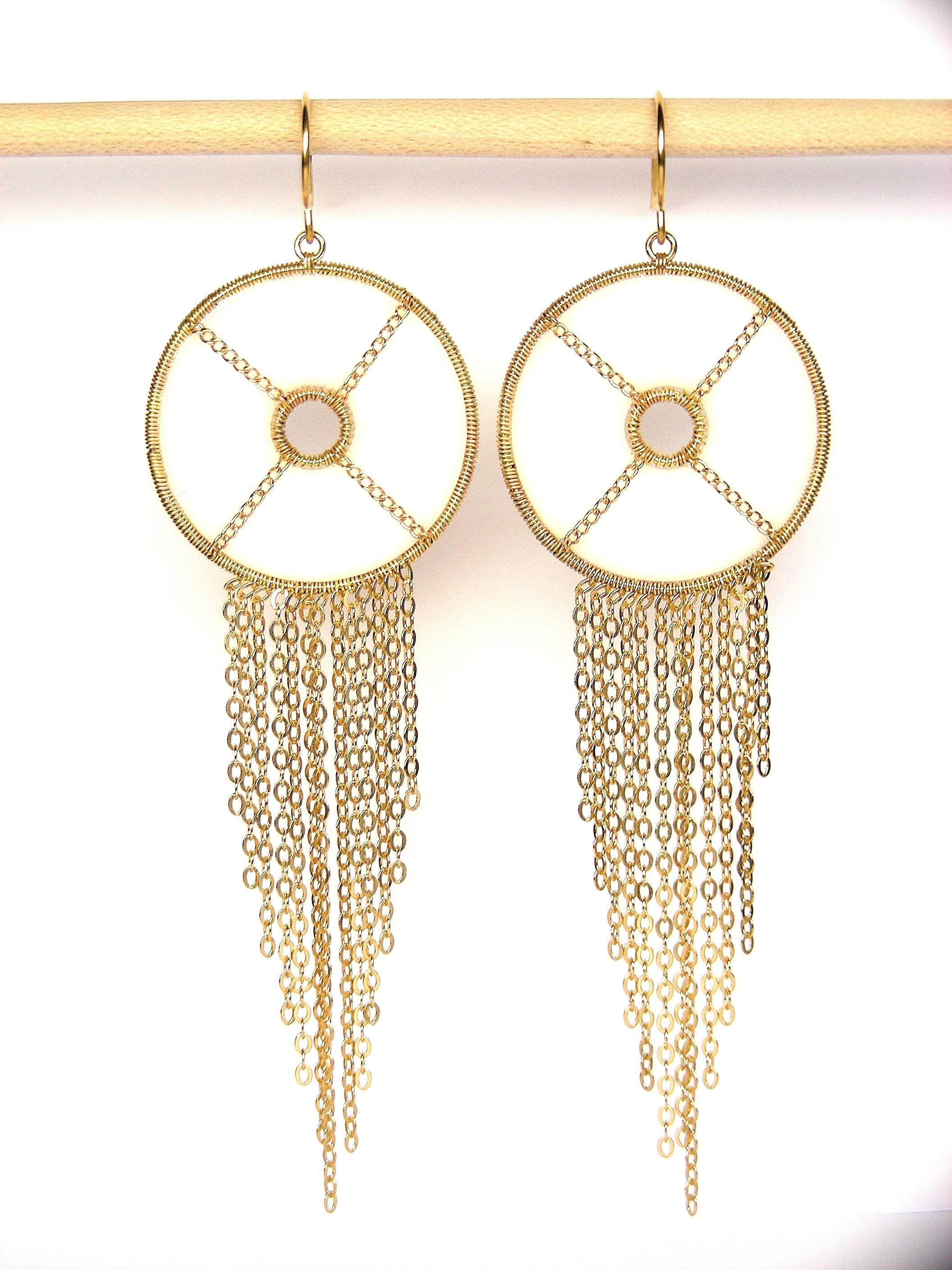 Summer Splash Hoop 18k Gold Earrings with Clear Amethyst Mandala For Sale 6