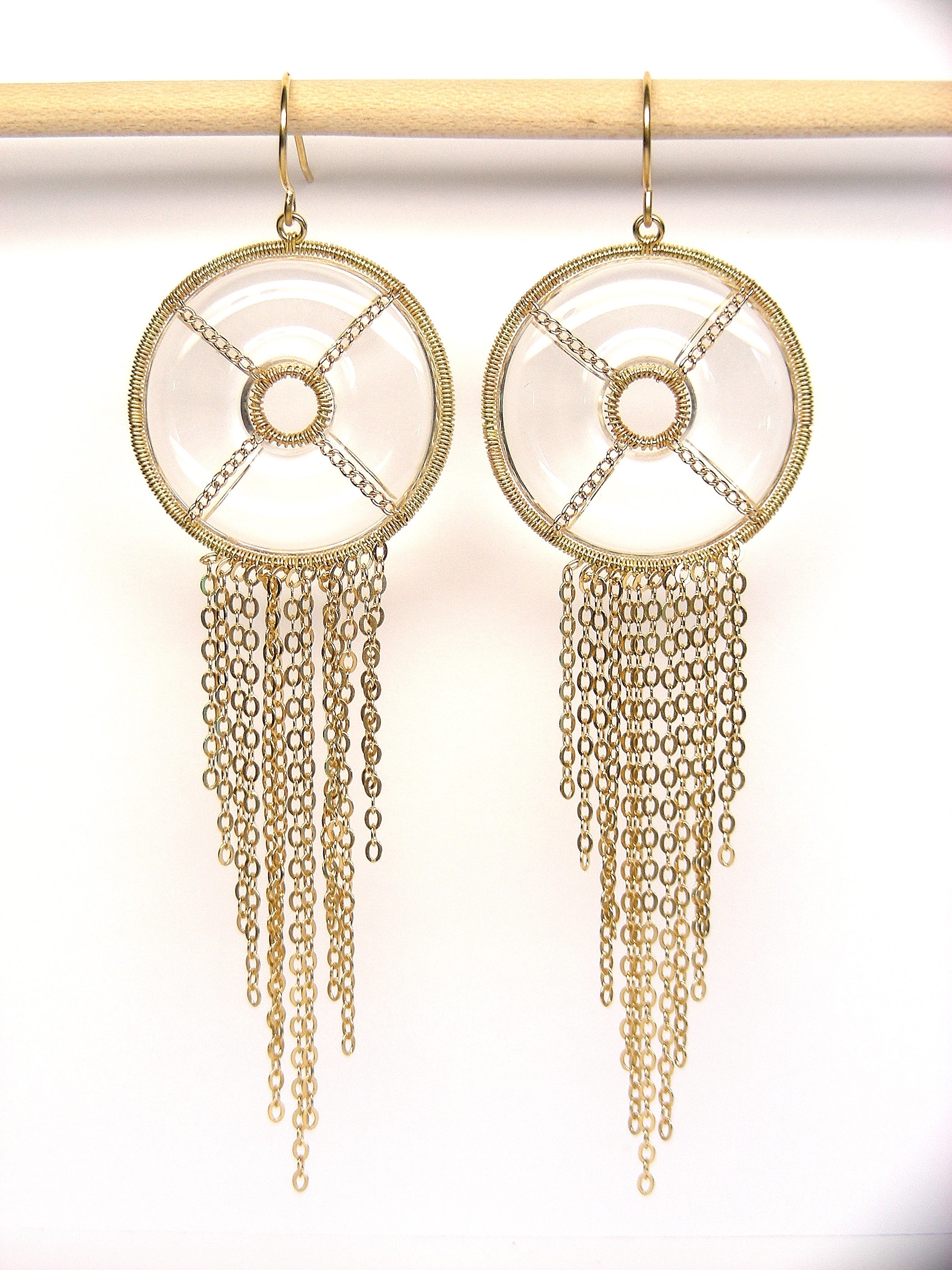 Taglio a rosa Orecchini Summer Splash a cerchio in oro 18k con mandala di quarzo fumé in vendita