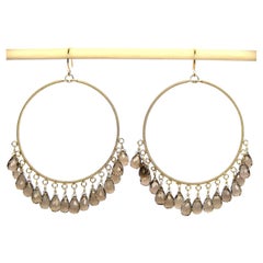 Summer Splash Hoop 18k Gold Earrings with Briolets of Fumé Quartz 