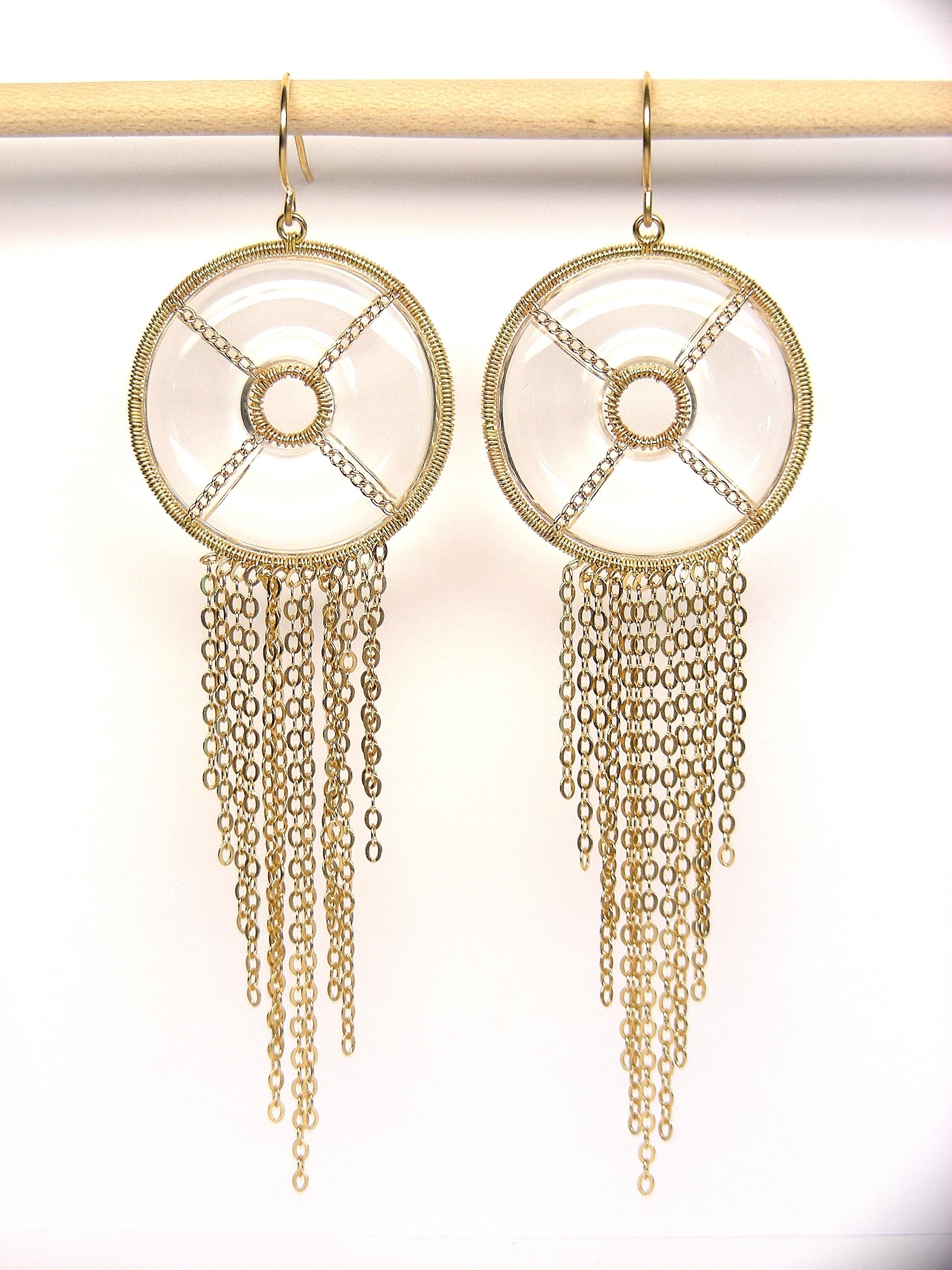 Contemporary Summer Splash Hoop 18k Gold Earrings with Onyx Mandala Motif For Sale
