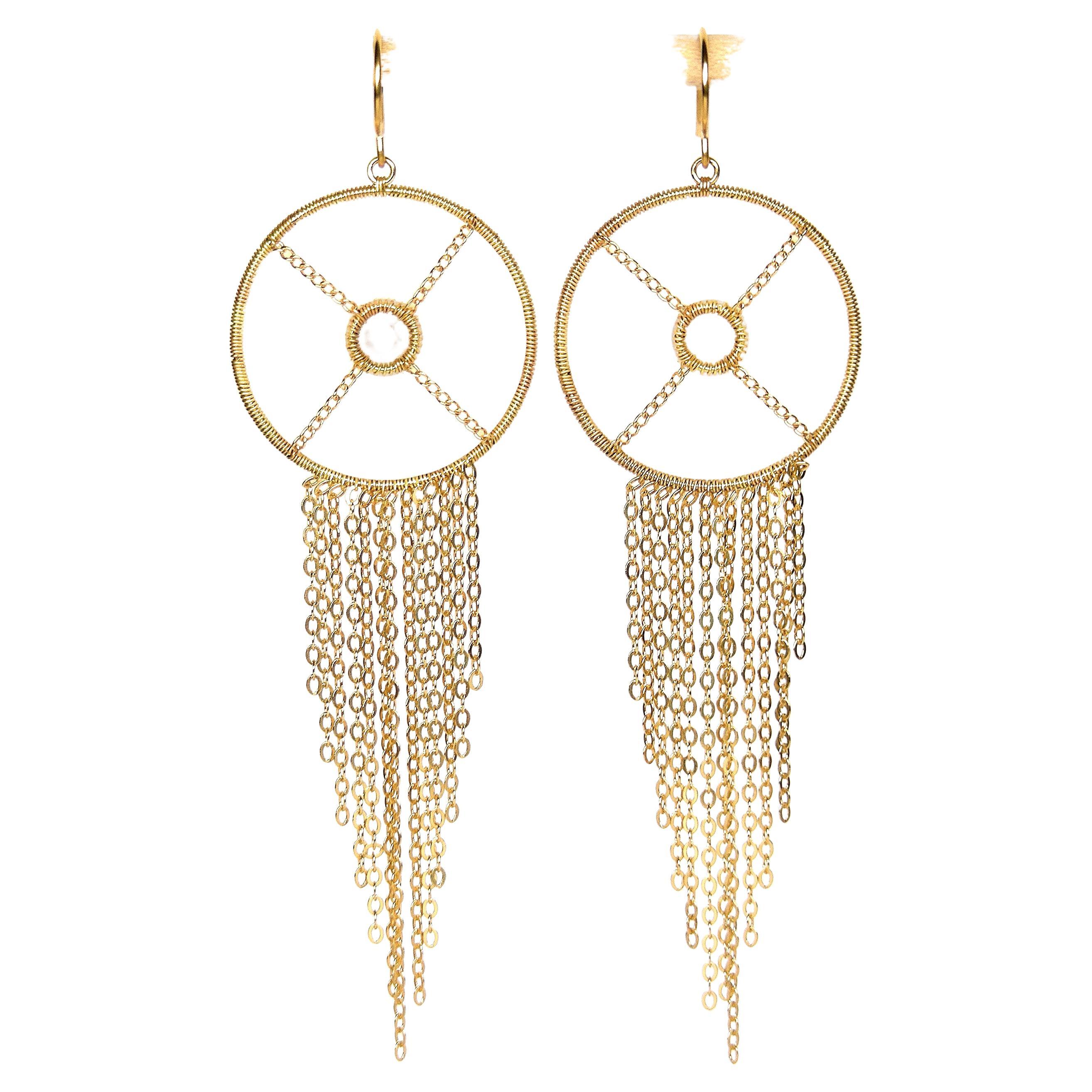 Summer Splash Hoop 18k Gold Earrings with Pink Quartz In New Condition For Sale In Bilbao, ES