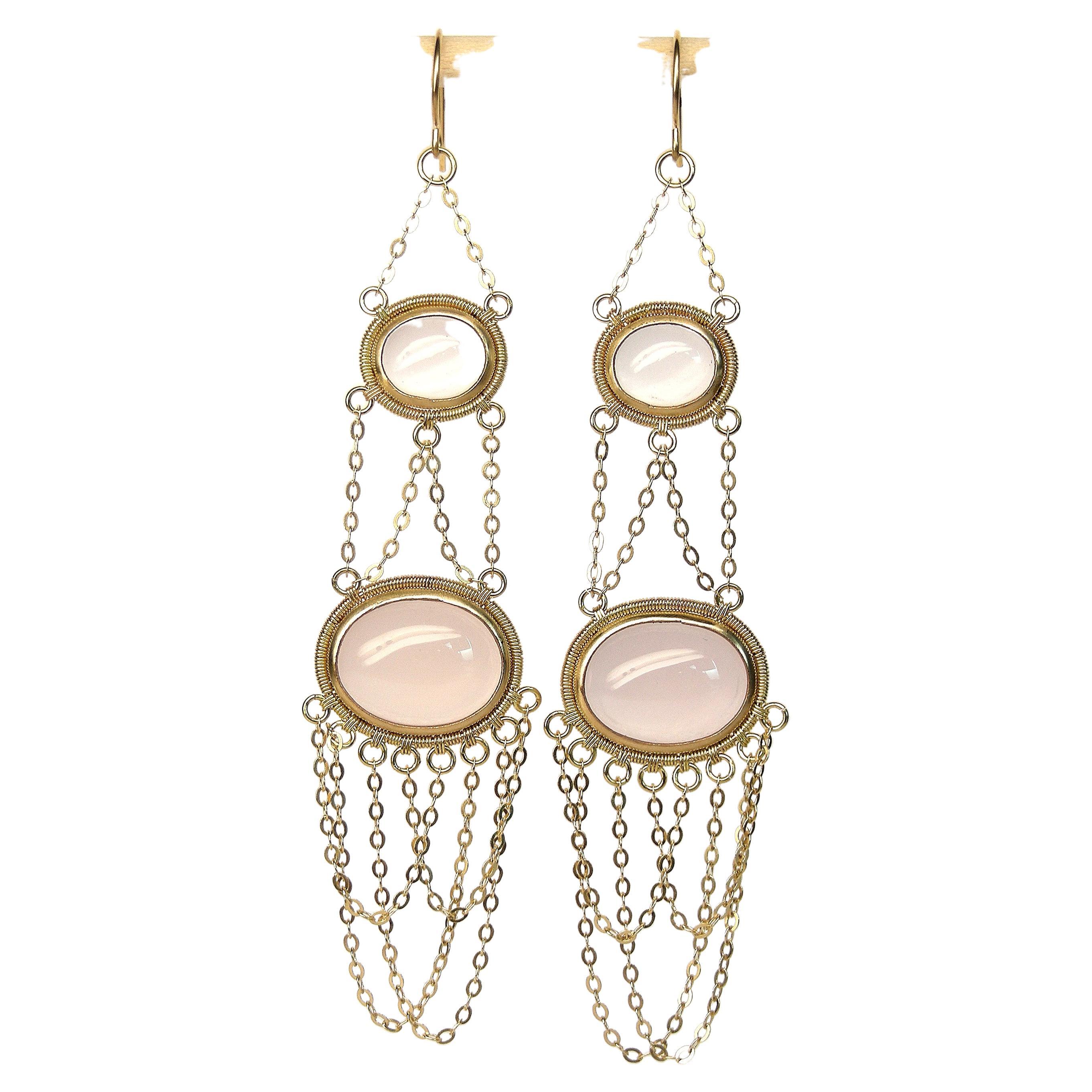 Summer Splash Hoop 18k Gold Earrings with Pink Quartz For Sale