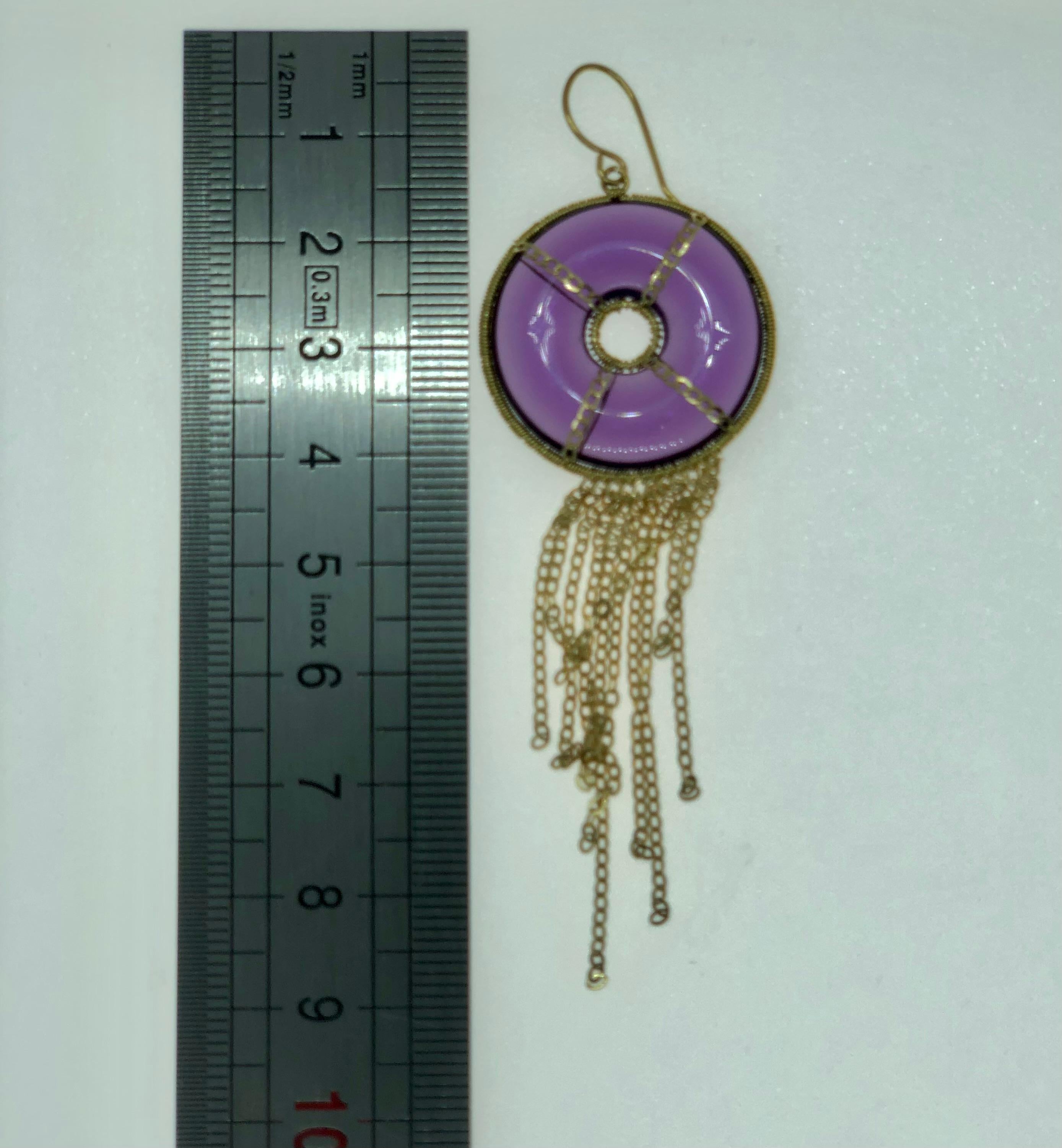 Summer Splash Hoop 18k Gold Earrings with Pink Quartz Mandala Motif For Sale 7