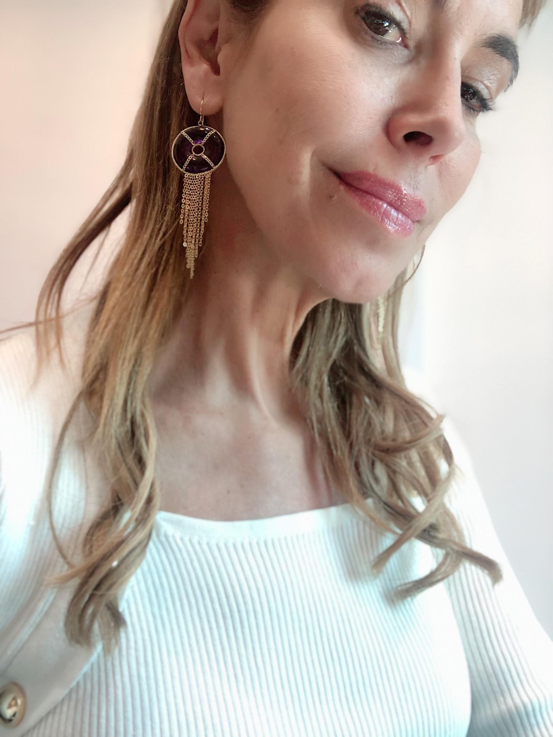 Créoles éclabousssures d'été en or 18 carats avec motif de Mandala en quartz rose en vente 3