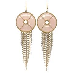 Créoles éclabousssures d'été en or 18 carats avec motif de Mandala en quartz rose