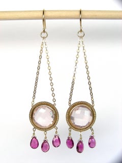 Summer Splash Hoop 18k Gold Earrings with Quartz and Pink Tourmalines