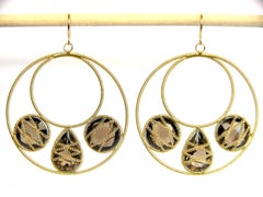 Summer Splash Hoop 18k Gold Earrings with Rock Crystal 3 Motif Mandala
