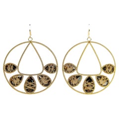 Summer Splash Hoop 18k Gold Earrings with Smoked Quartzs 3 Motif Mandala