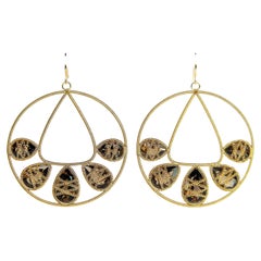 Summer Splash Hoop Mandala 18k Gold Earrings with 4 Smoked Quartzs motifs
