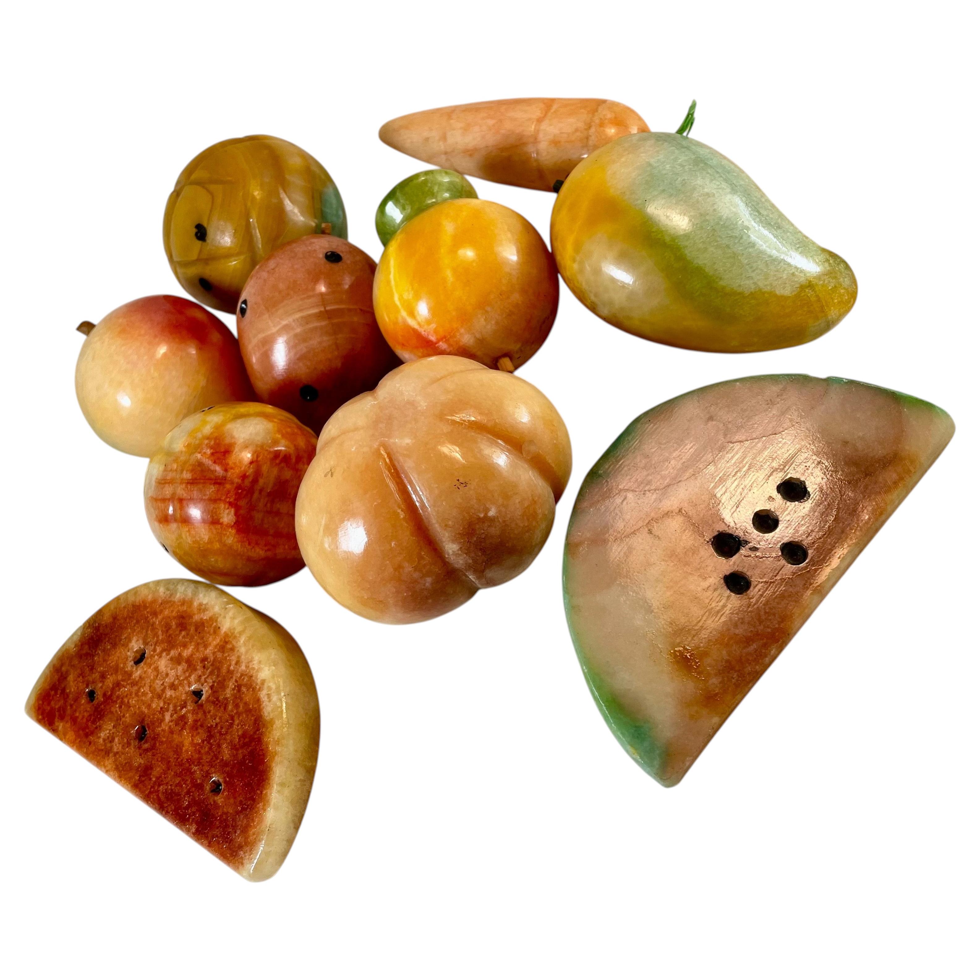 Summer Stone Fruit Vegetables Mexican Polished Onyx Carved Lg Lot 10 PCS For Sale