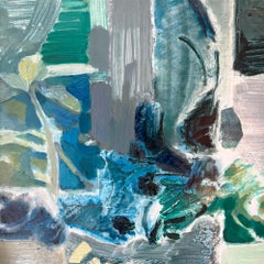 Contemporary Blue and Green Abstract Painting 'Summer Window' by Ann Finlayson