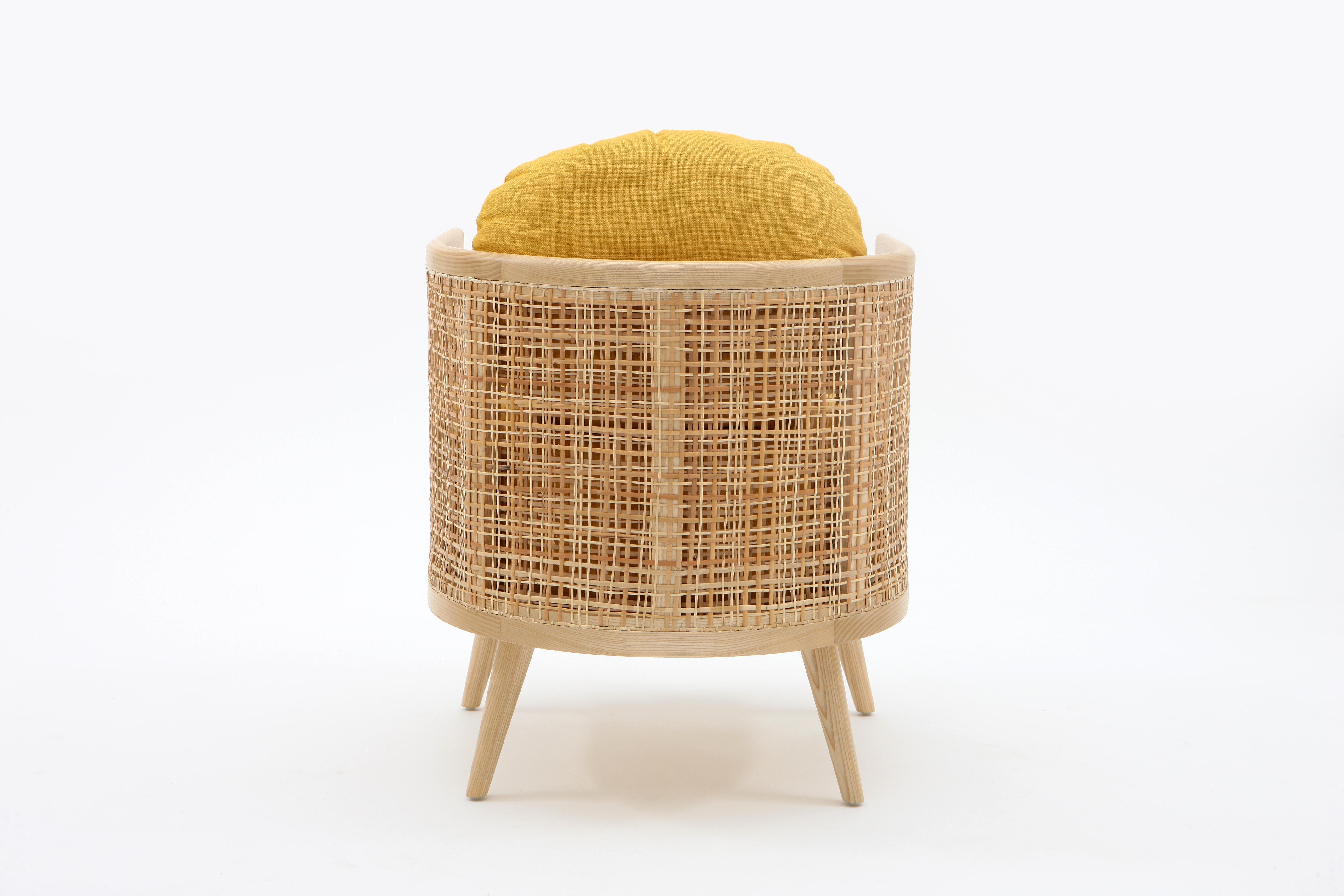 Lebanese Summerland Armchair in solid ash wood and straw weaving pattern For Sale