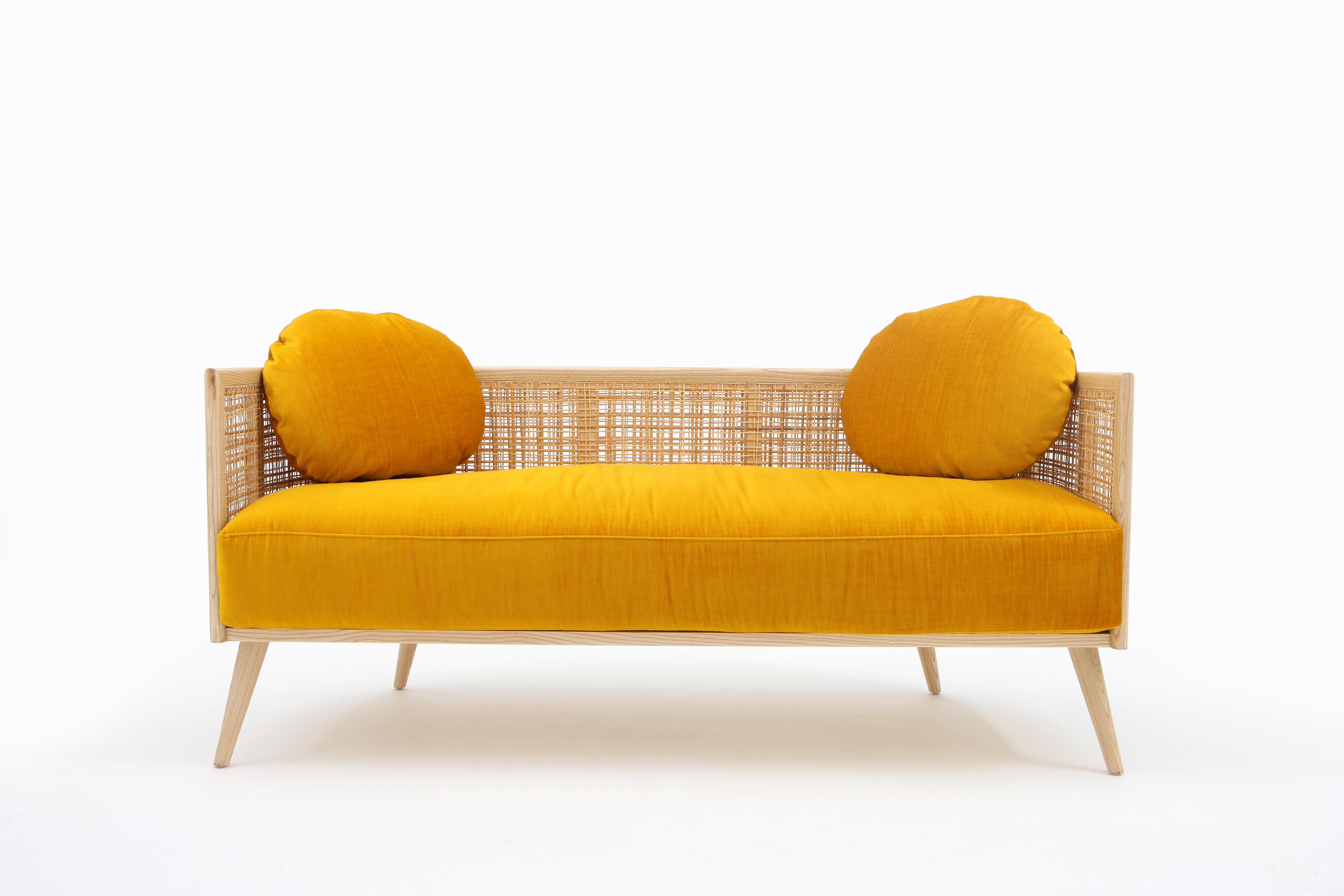 Lebanese Summerland Sofa in solid ash wood and straw weaving pattern For Sale