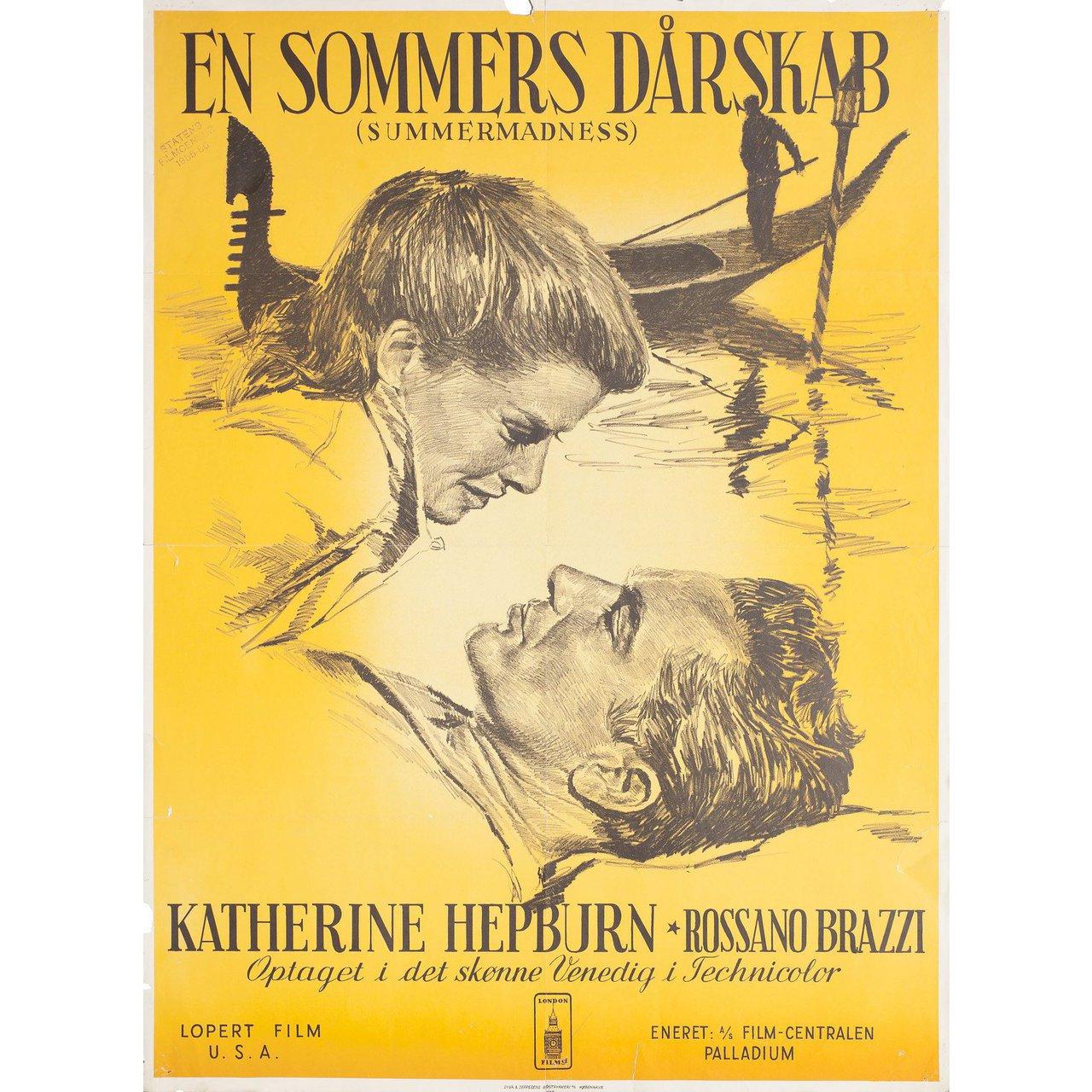 Original 1956 Danish A1 poster for the film “Summertime” directed by David Lean with Katharine Hepburn / Rossano Brazzi / Isa Miranda / Darren McGavin. Good- very good condition, folded with edge tears & small piece missing in top border. Many
