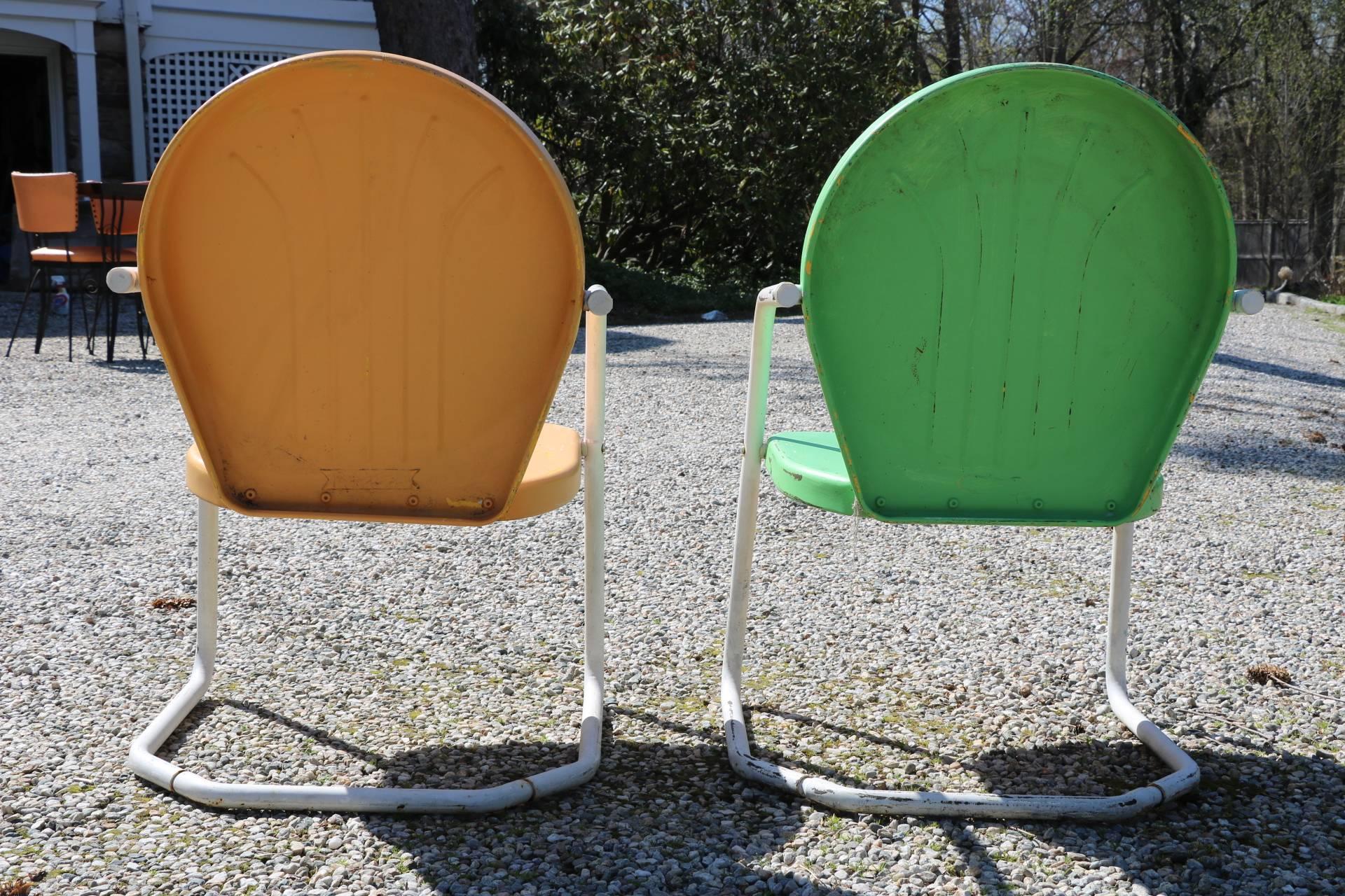 Summertime! Tangerine and Lime Green Retro Rockers Vintage 1950s Outdoor Chairs 1