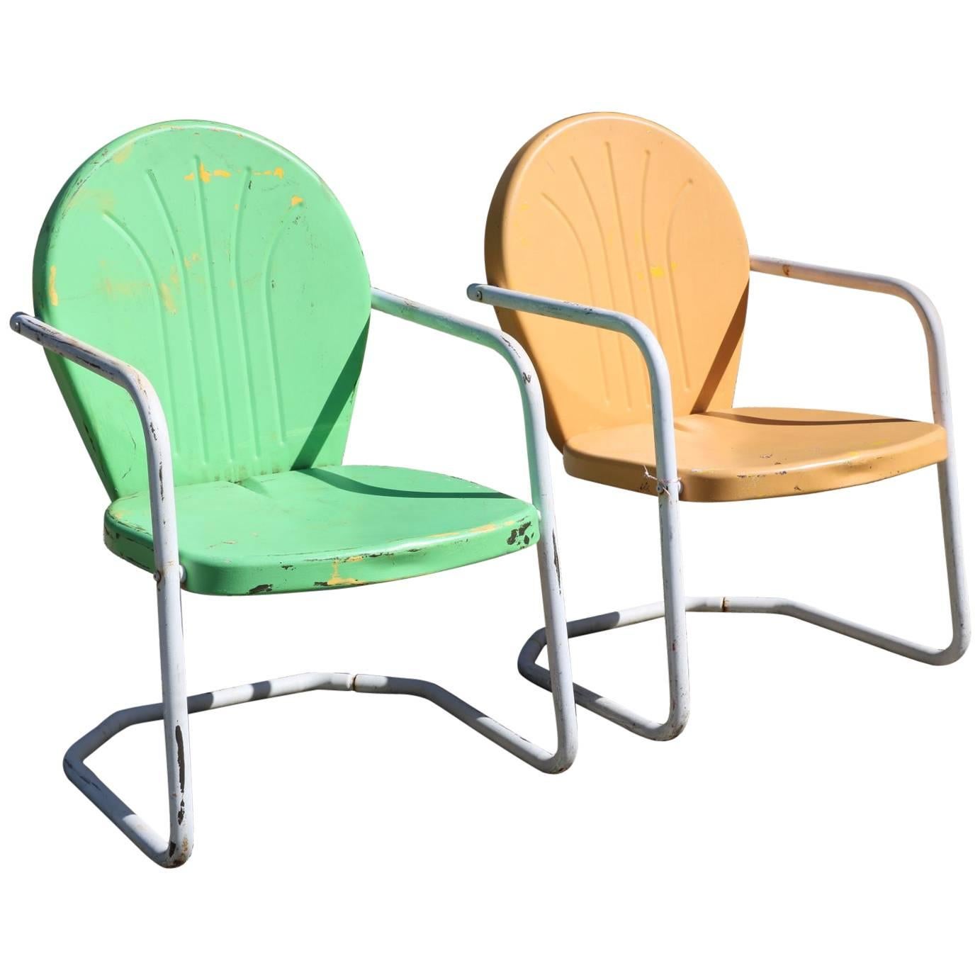 Summertime! Tangerine and Lime Green Retro Rockers Vintage 1950s Outdoor Chairs