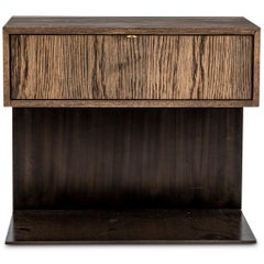 Summerveld Fumed Oak Timber, Solid Brass and Bronzed Steel Bedside Pedestal