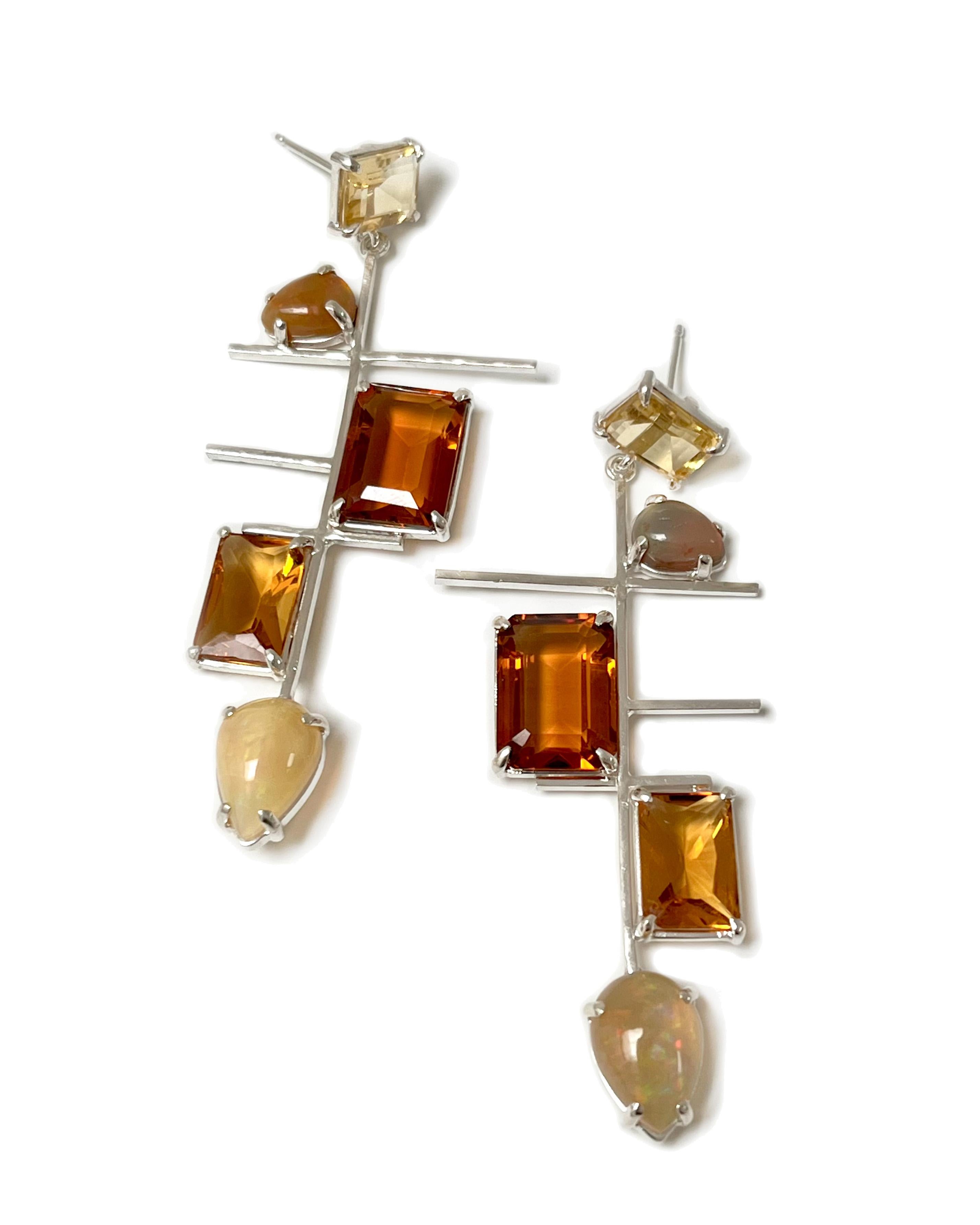 Contemporain Boucles d'oreilles Summit en citrine, opale, quartz orange et argent sterling