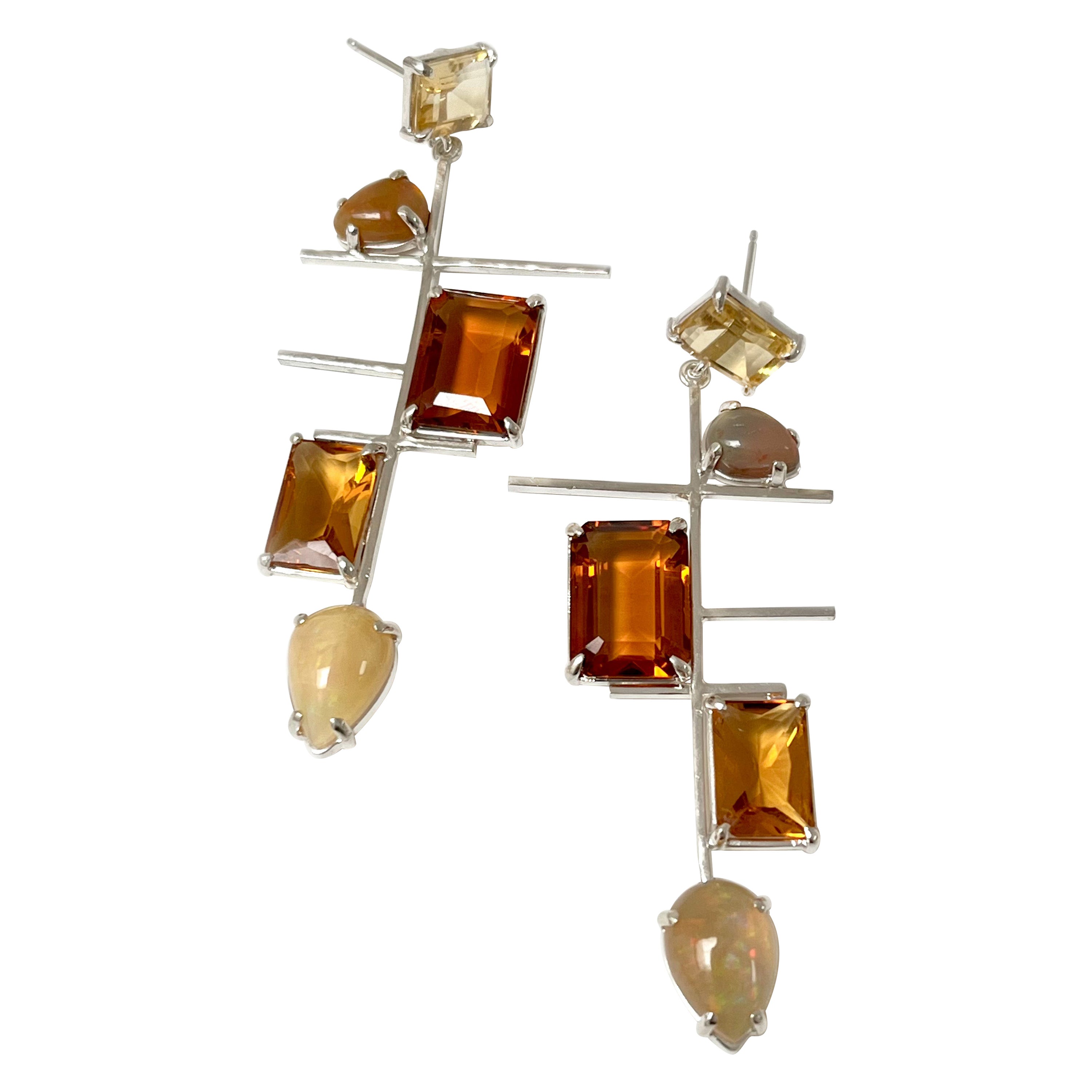 Boucles d'oreilles Summit en citrine, opale, quartz orange et argent sterling