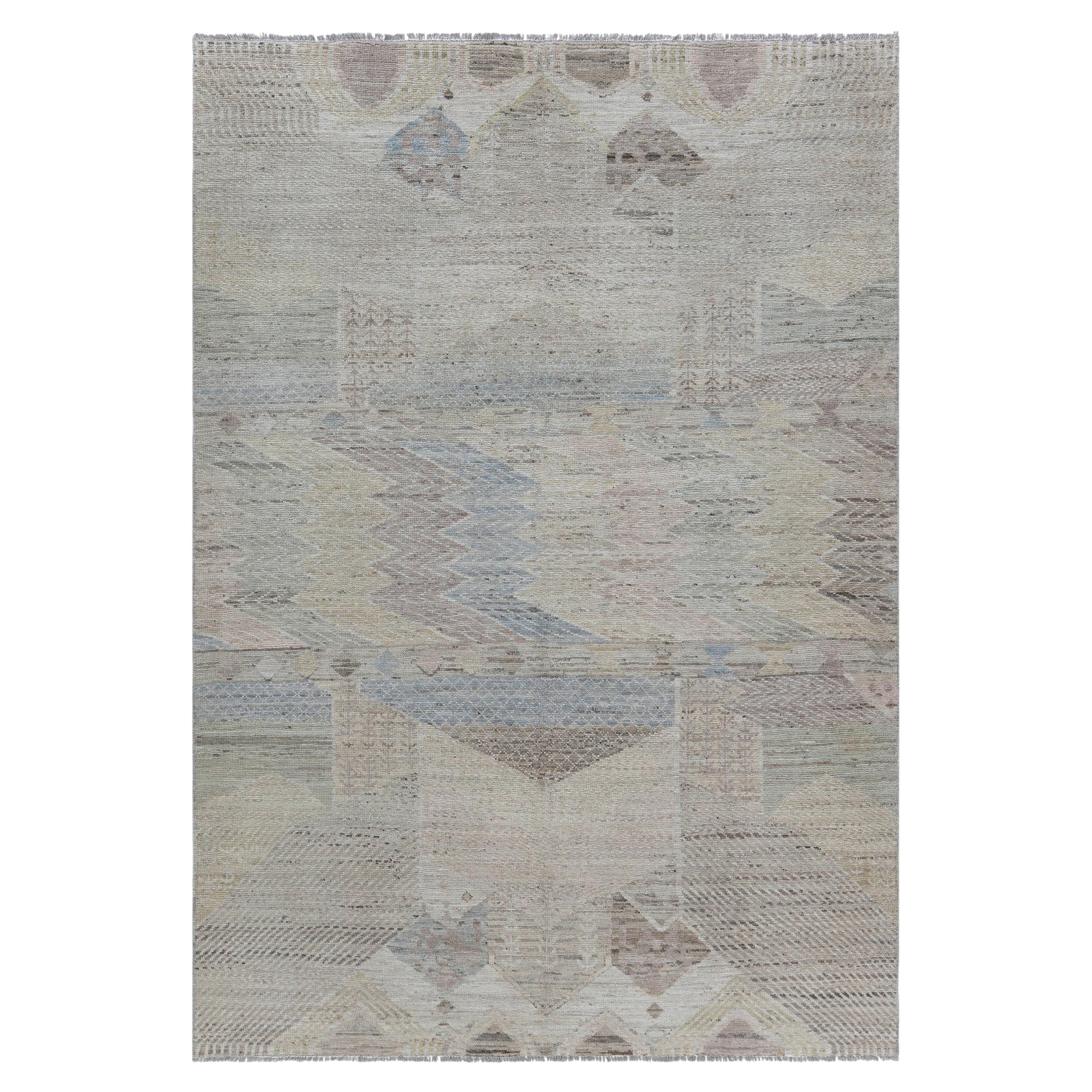 Tapis « Summit » : motif géométrique abstrait moderne, couleur crème-beige, par Doris Leslie Blau