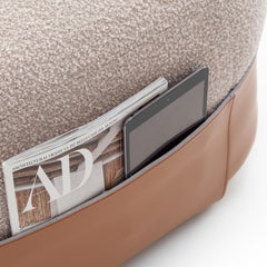 SUMO Beige Bouclé Pouf with Leather Pocket