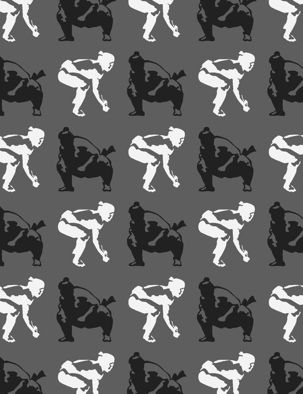 Papel Pintado de Diseño Sumo en Halftone 'Negro, Blanco y Gris'. Moderno en venta
