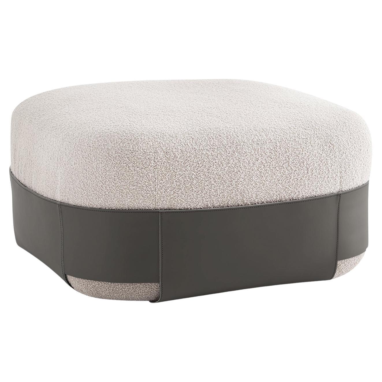 SUMO Gray Bouclé Pouf with Leather Pocket #1