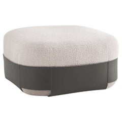 SUMO Gray Bouclé Pouf with Leather Pocket #1
