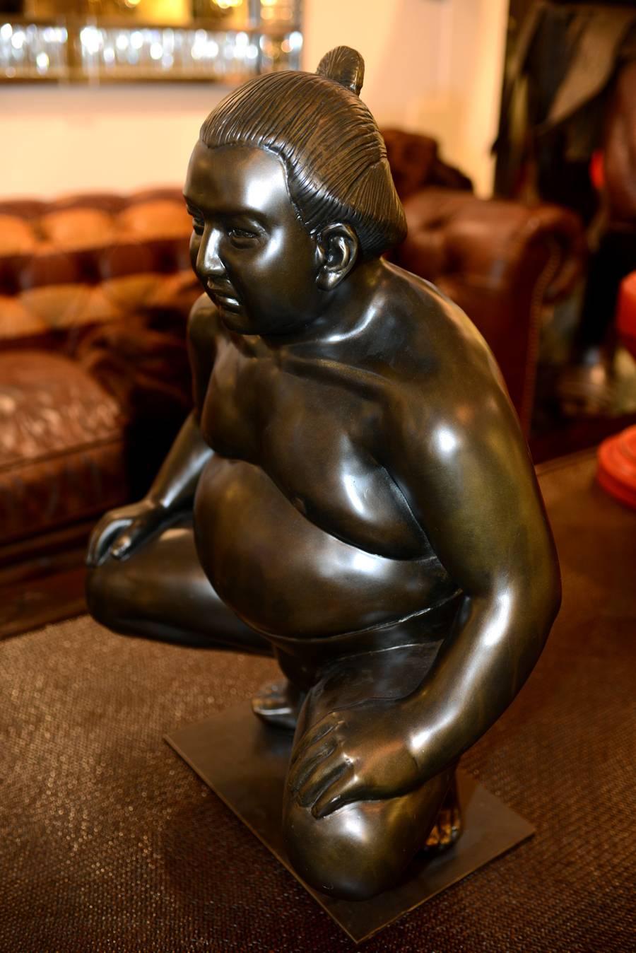 French Sumo Sculpture on Metal Base For Sale