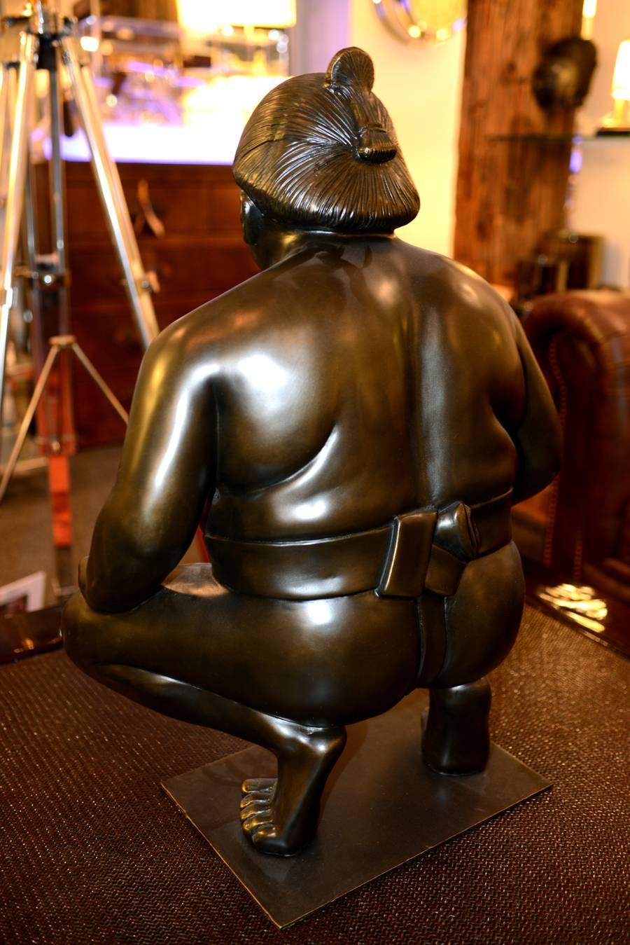 Bronzed Sumo Sculpture on Metal Base For Sale
