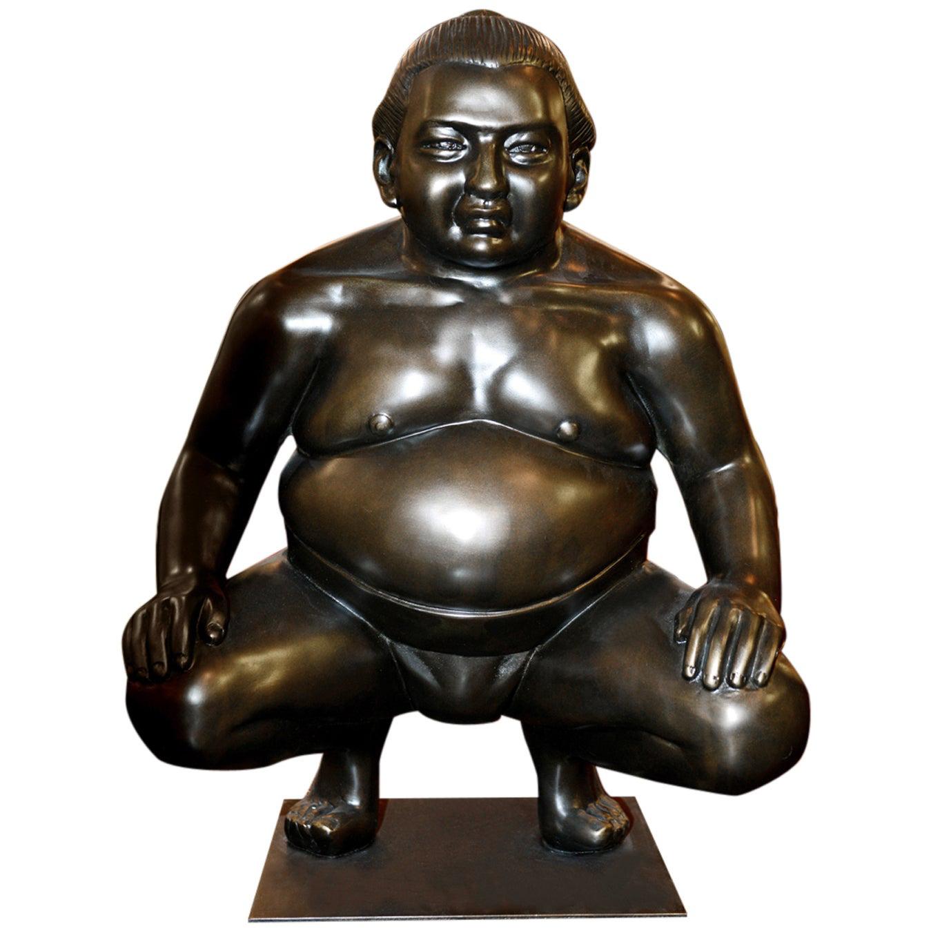 Sculpture de Sumo sur socle en métal