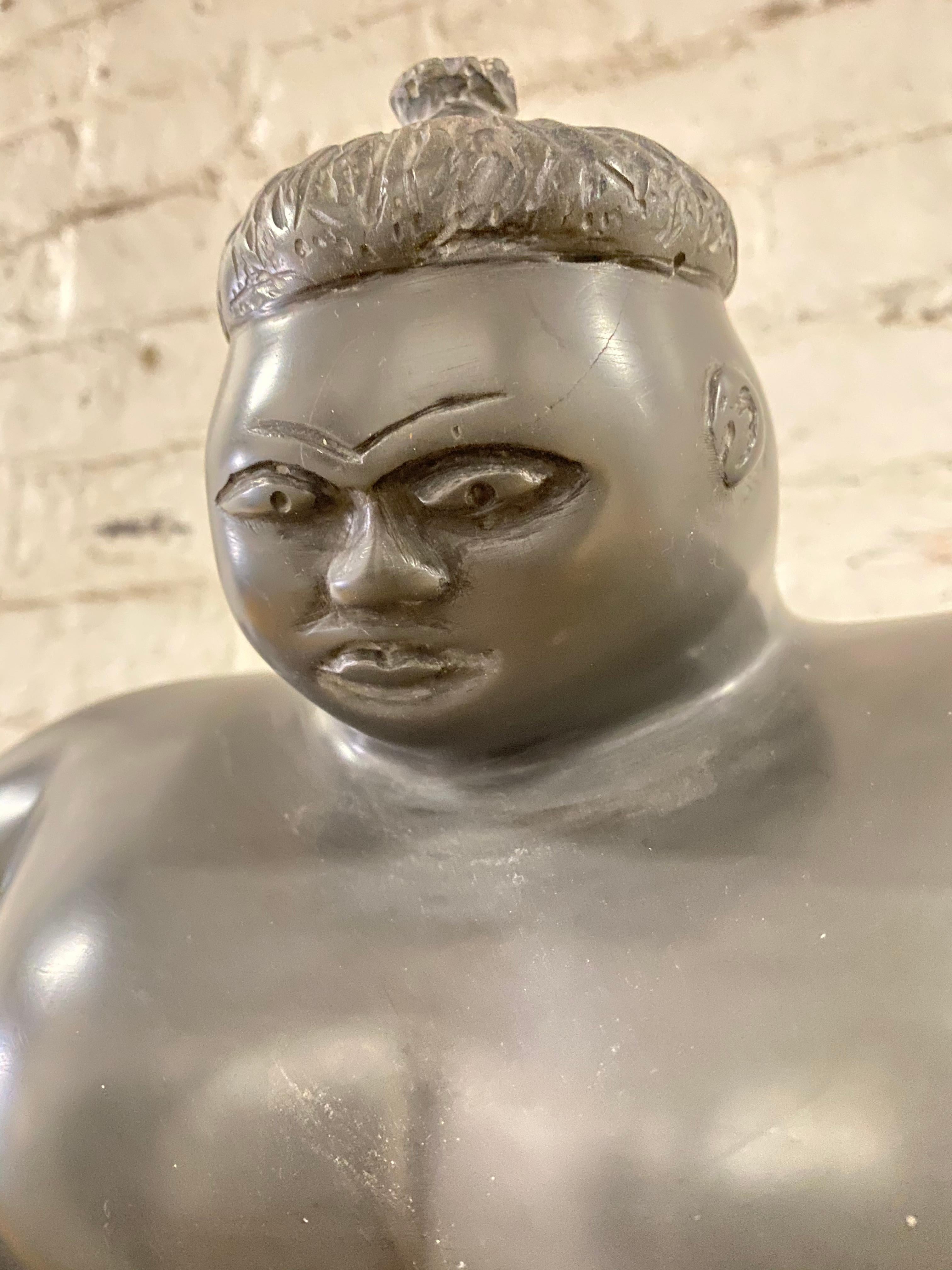 Belgian Black Marble Sumo Wrestler Sculpture