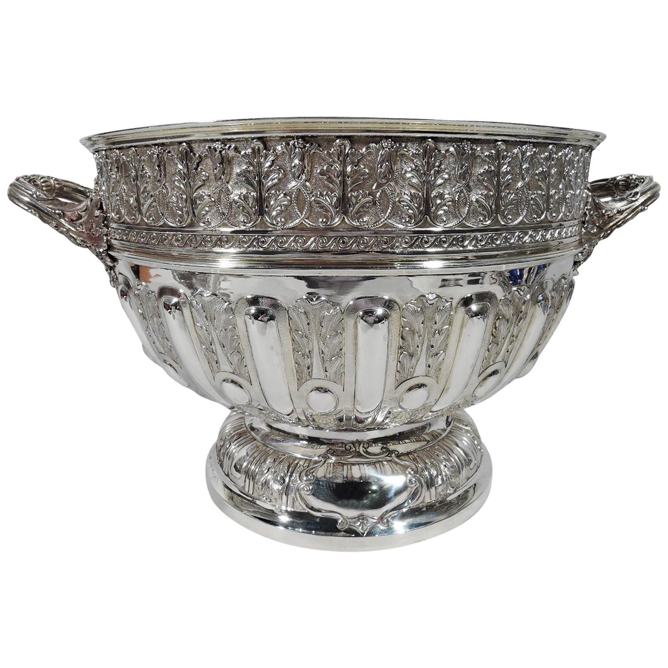 Sumptuous Antique English Sterling Silver Classical Centerpiece Punch Bowl