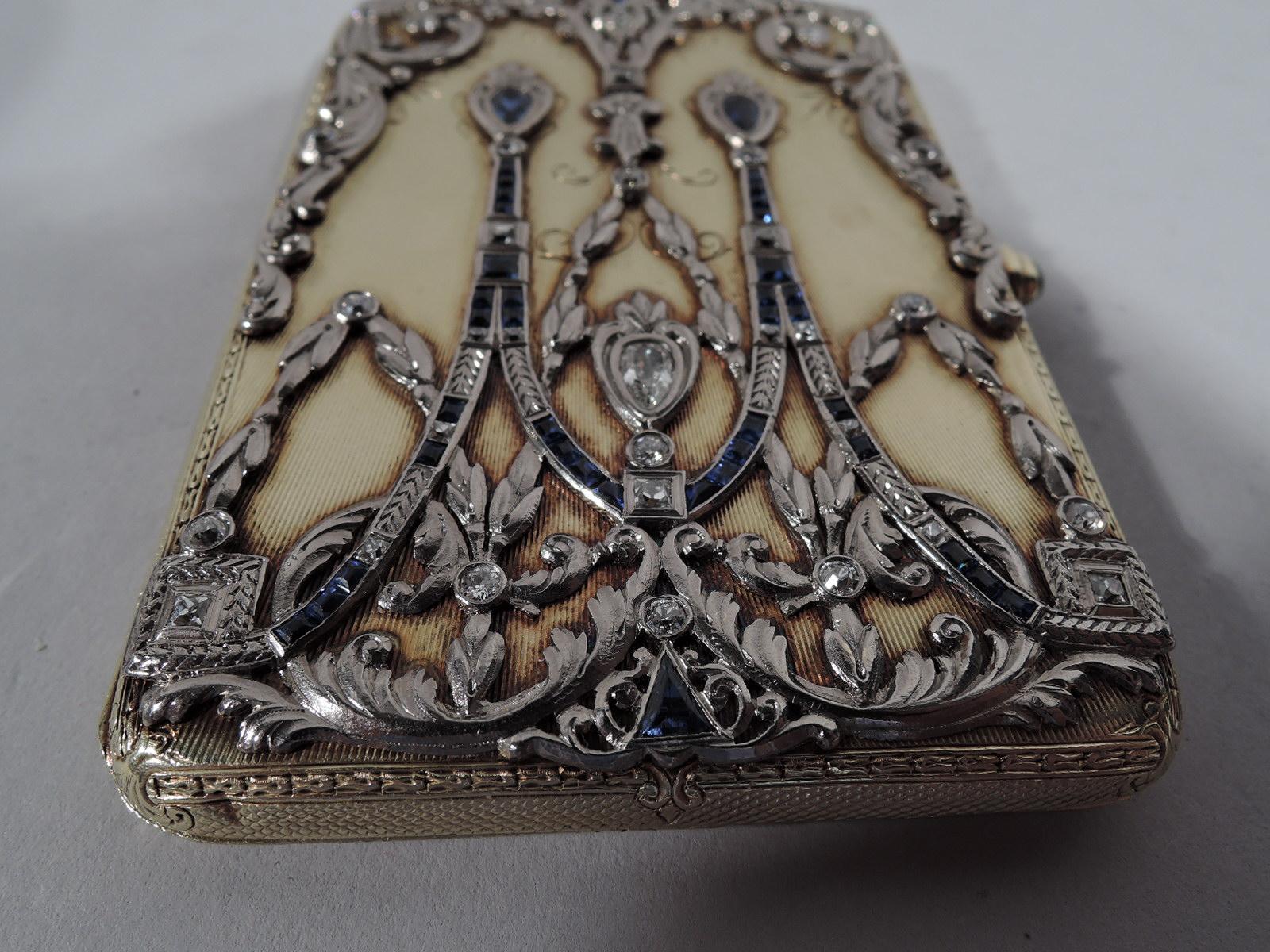 Rose Cut Sumptuous Antique Tiffany 14 Karat Gold Card Case with Sapphires and Diamonds