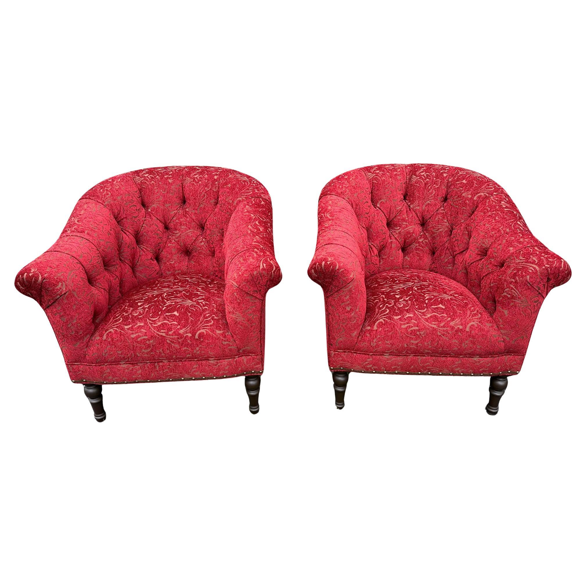 Sumptuous Barrel Shaped Tufted Upholstered Club Chair by Arhaus