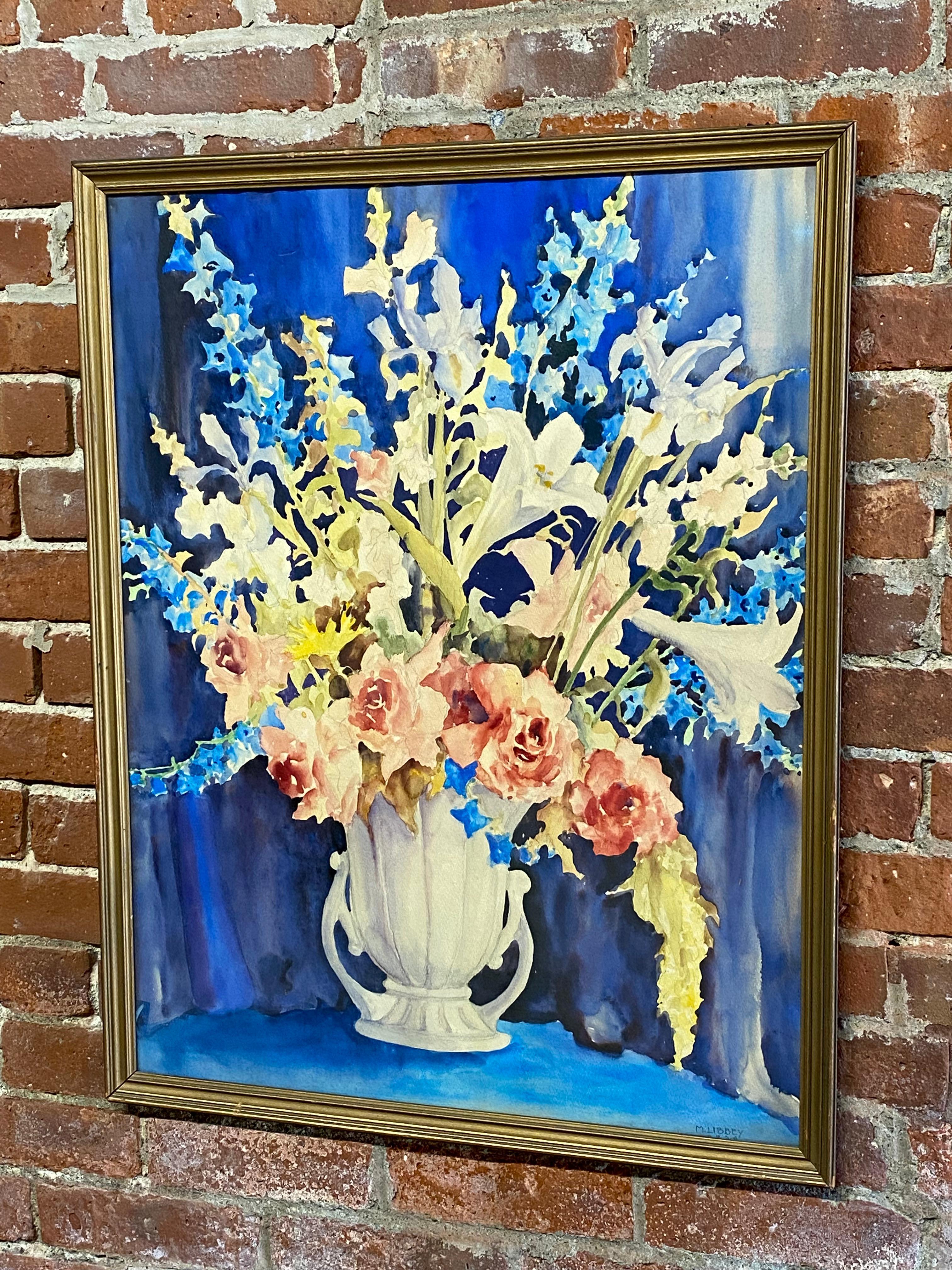 American Sumptuous Cascading 1930s Floral Watercolor For Sale