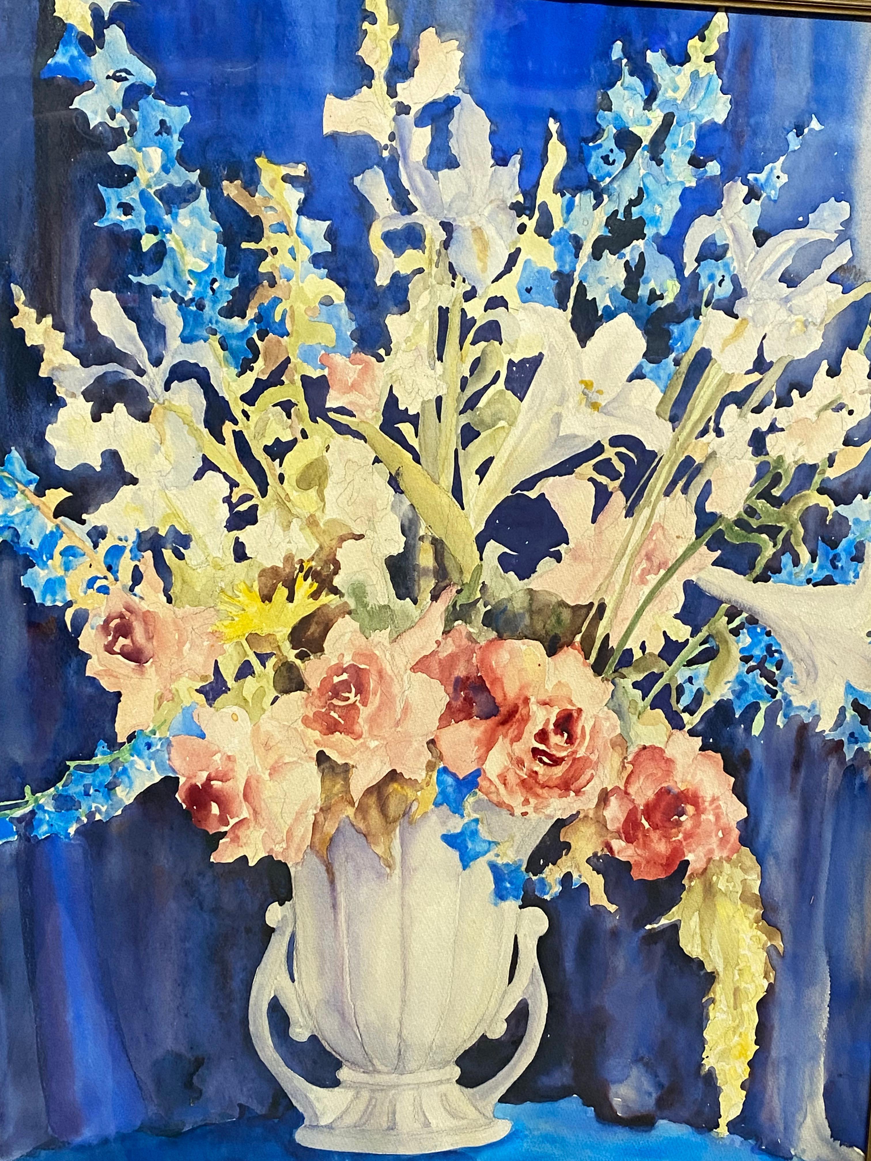 Doré Somptueuse aquarelle florale des années 1930 en cascade en vente