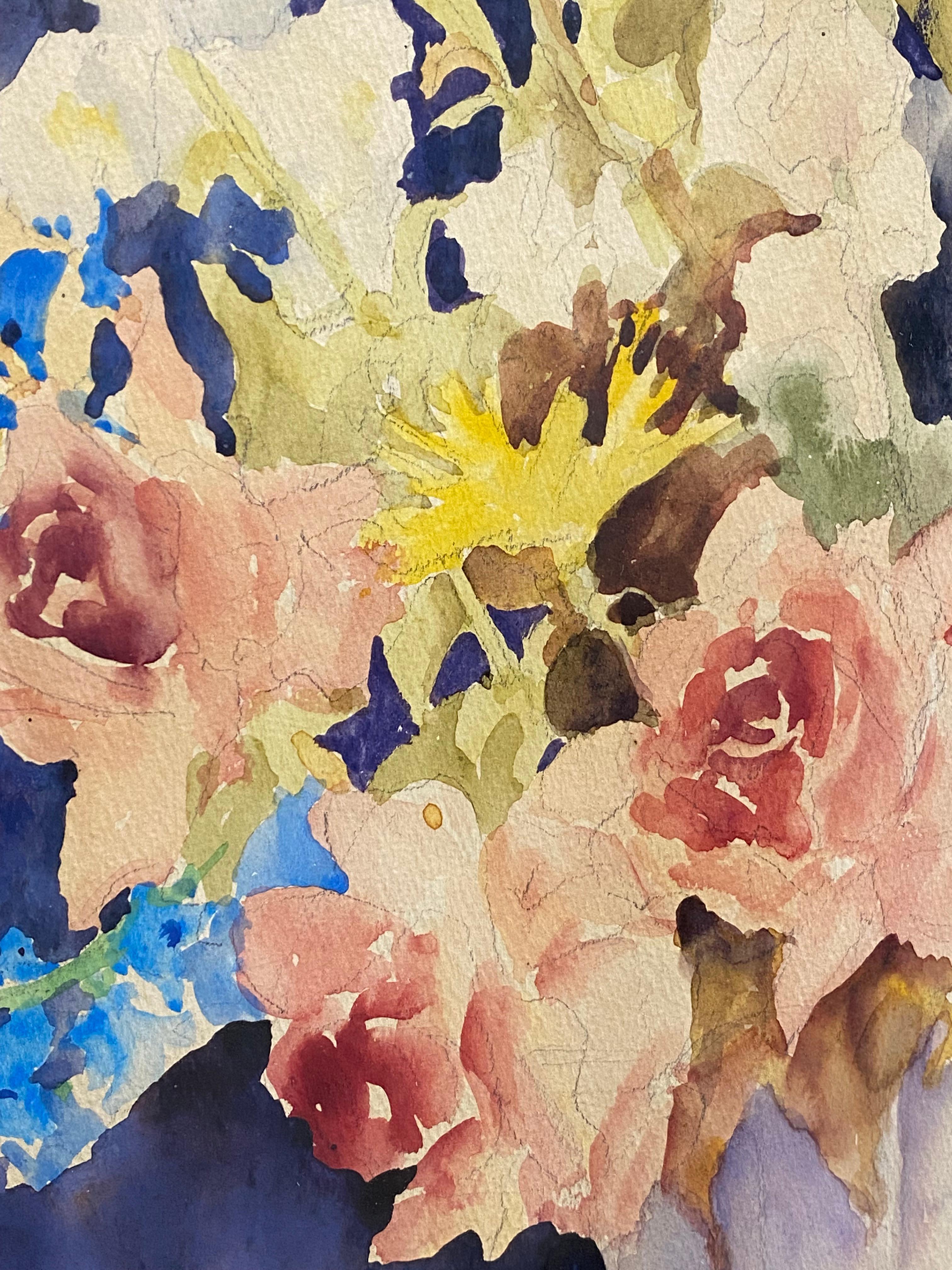 Sumptuous Cascading 1930s Floral Watercolor In Good Condition For Sale In Garnerville, NY