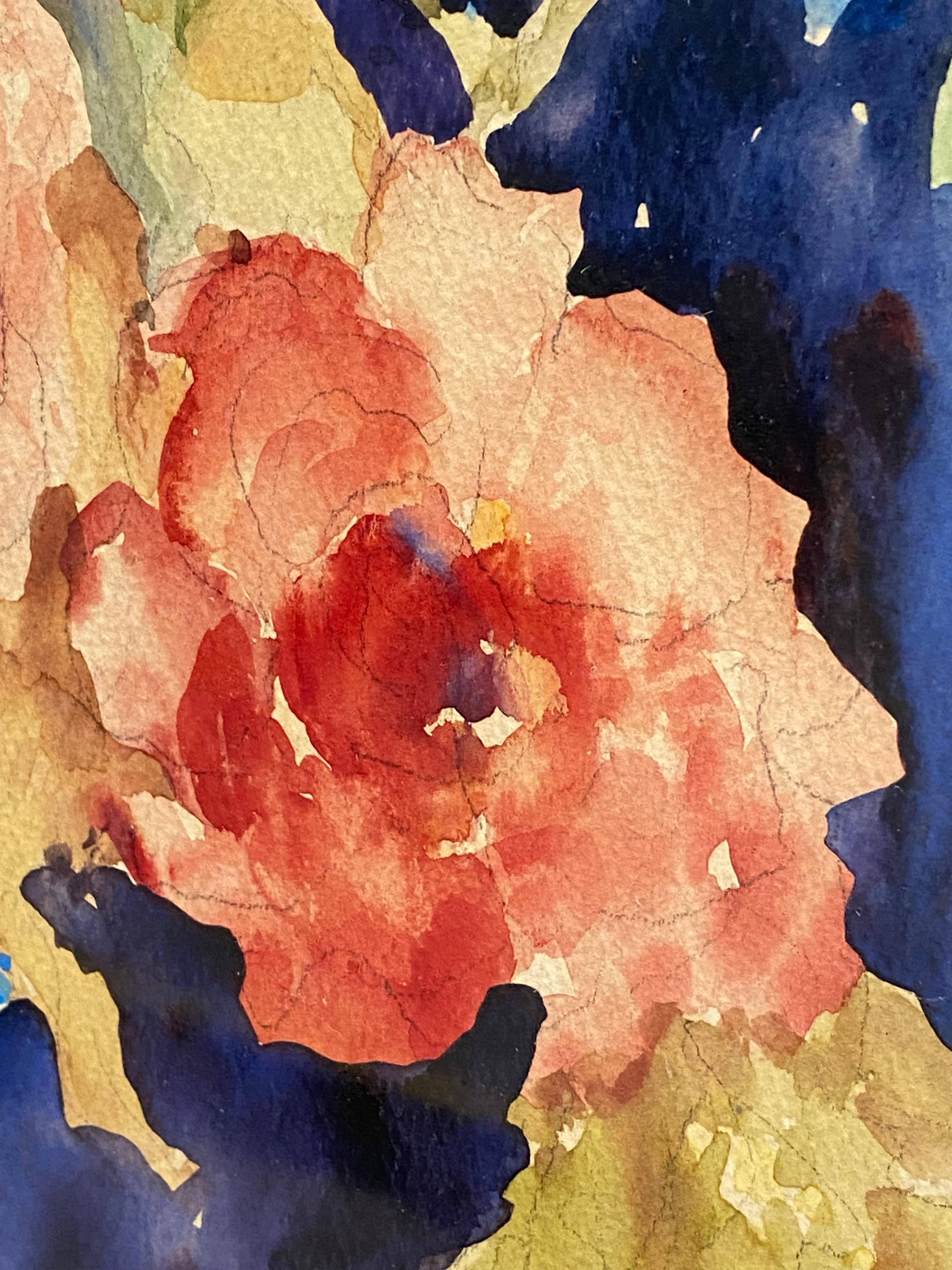 Mid-20th Century Sumptuous Cascading 1930s Floral Watercolor For Sale