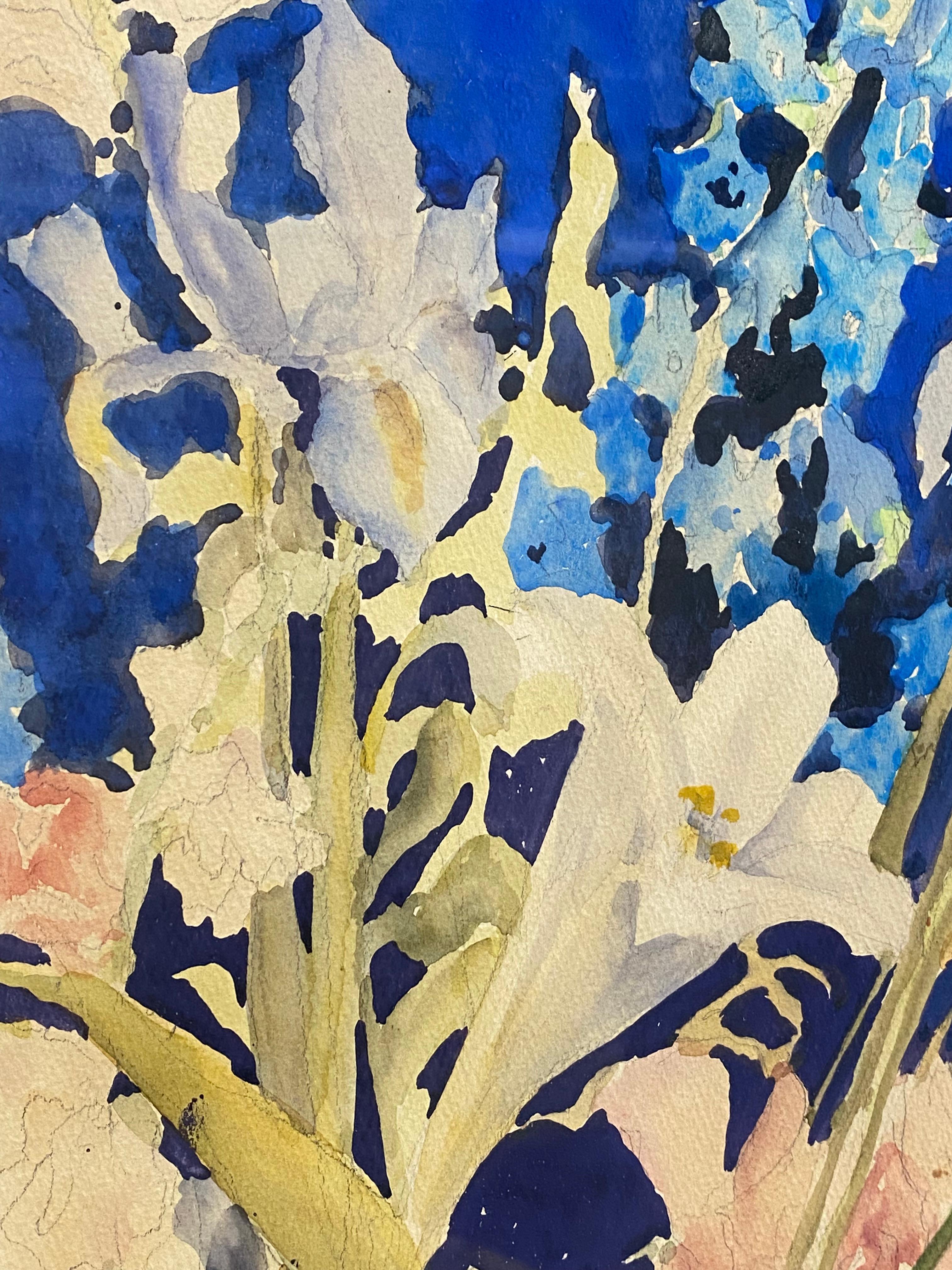 Glass Sumptuous Cascading 1930s Floral Watercolor For Sale