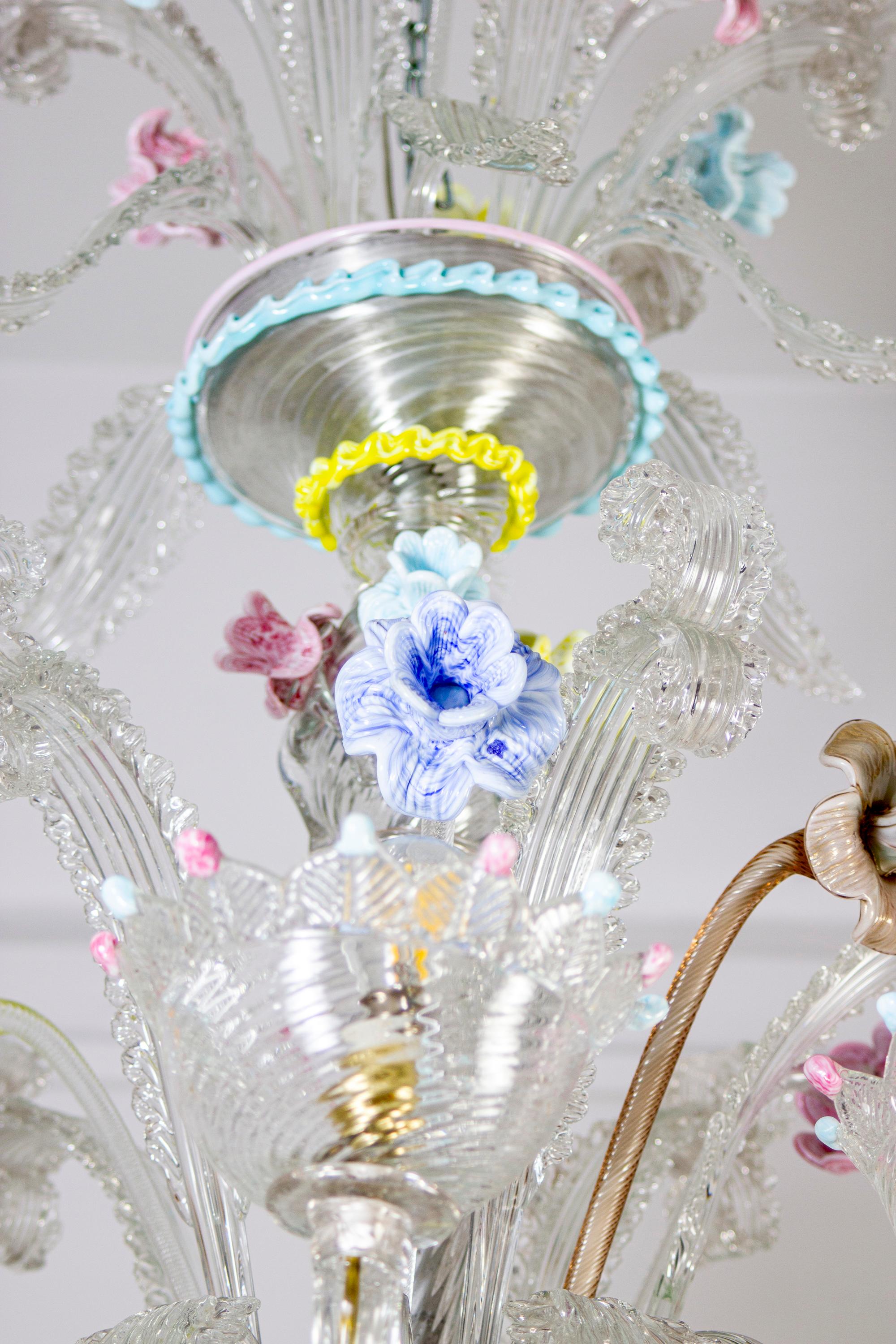 Blown Glass Sumptuous Classic Murano Glass Multicolor Chandelier 1970' For Sale