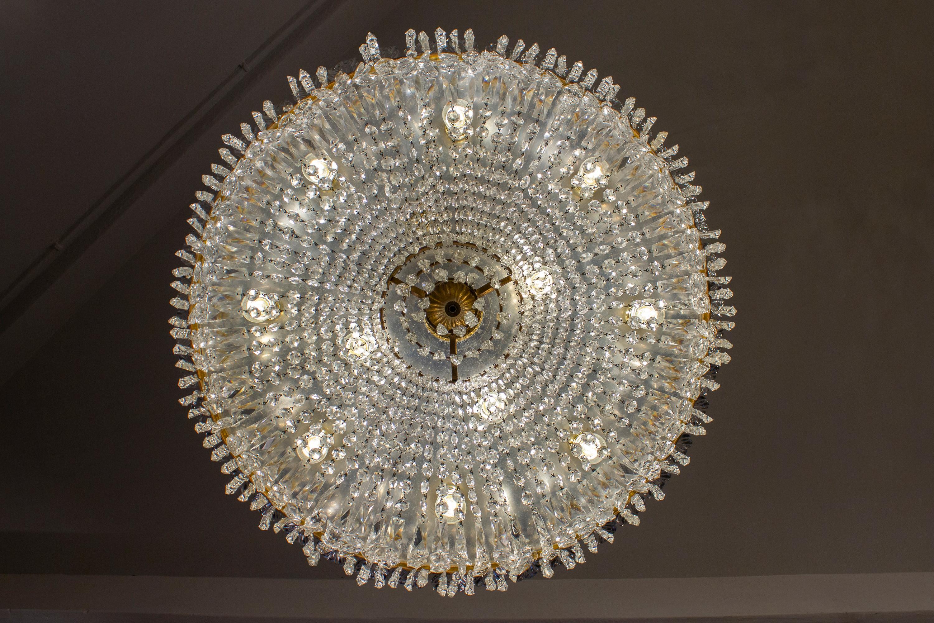 Art Glass Sumptuous Crystal and Brass Chandelier, Italy, 1940 For Sale