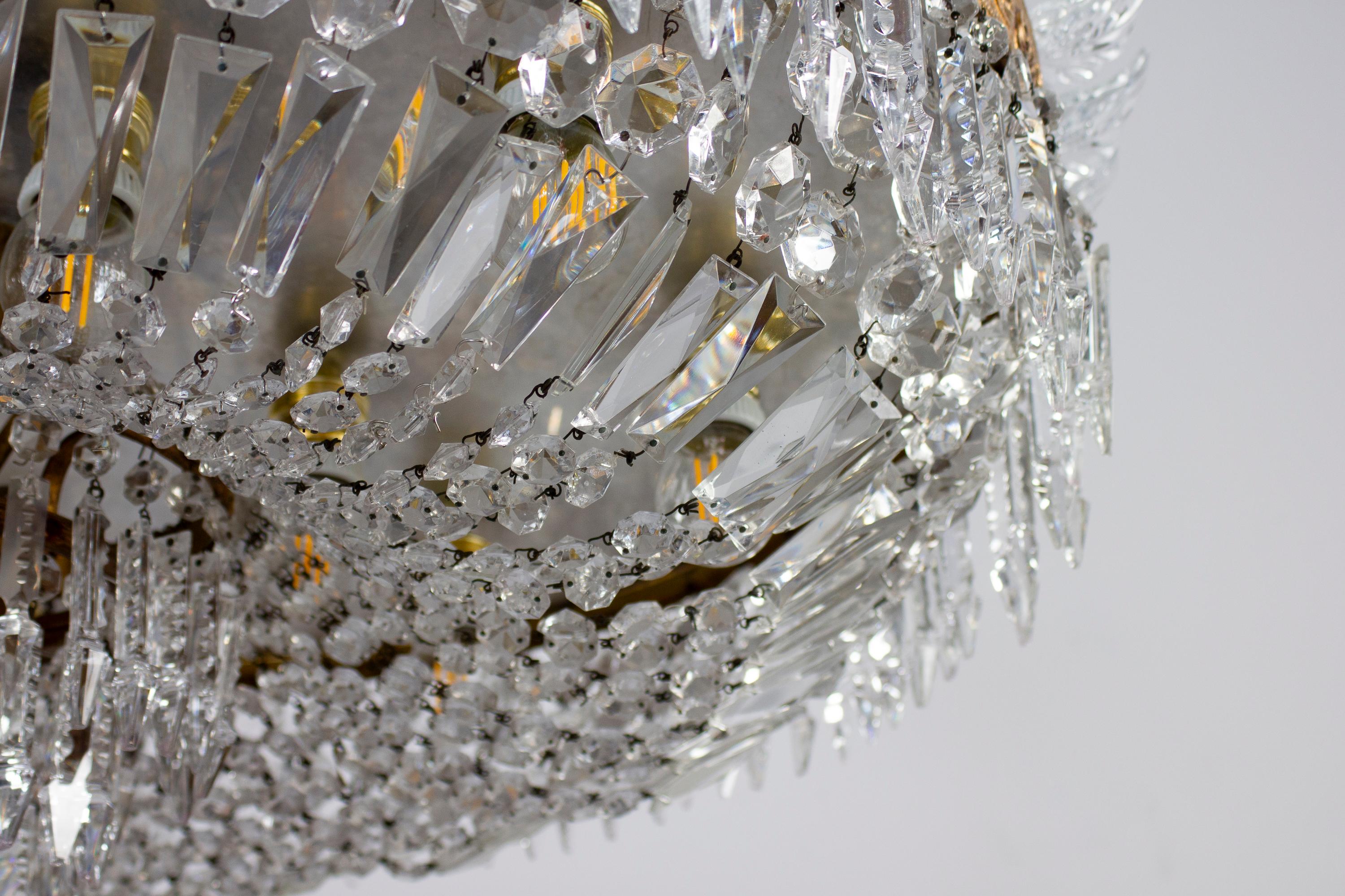 Sumptuous Crystal and Brass Chandelier, Italy, 1940 For Sale 2