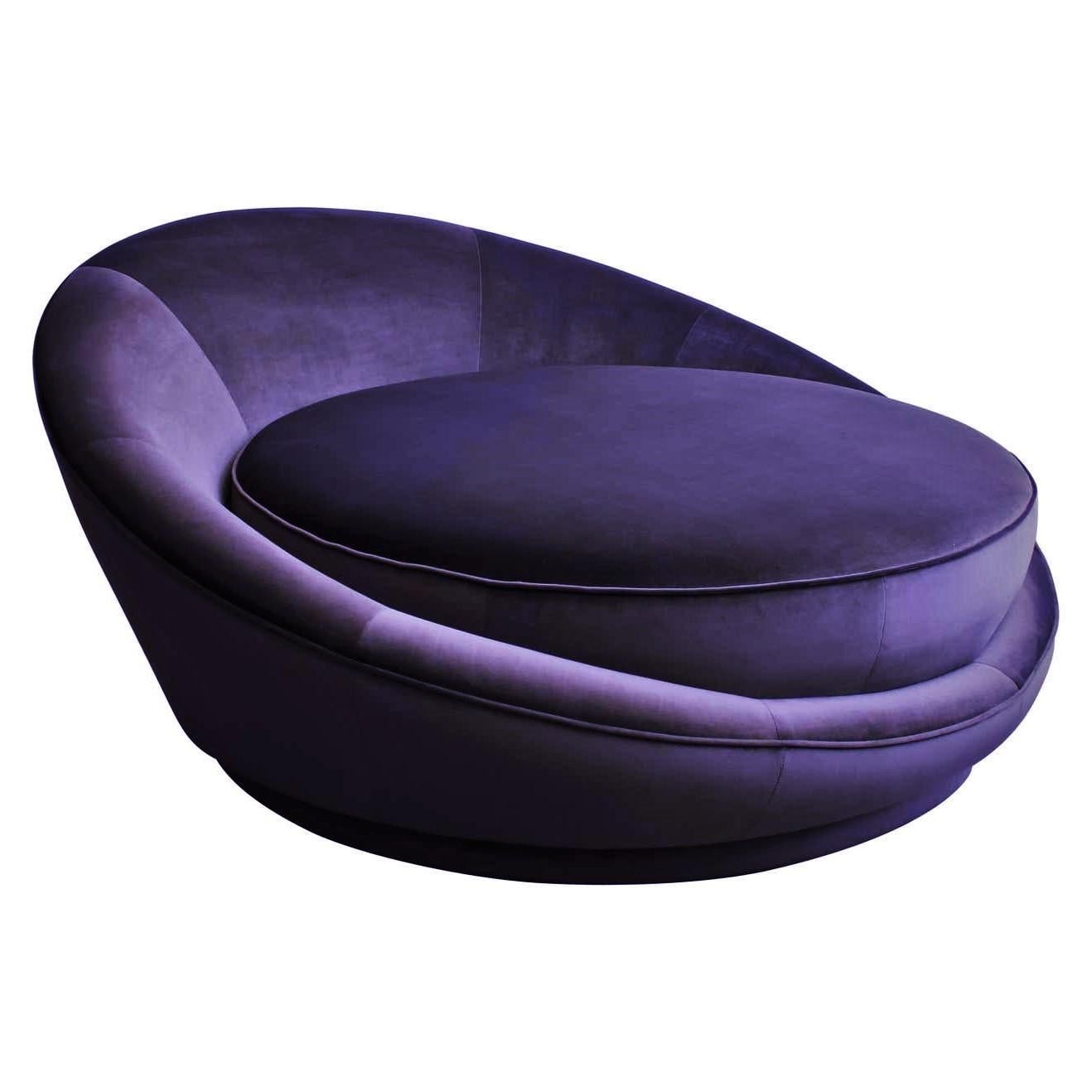 Sumptuous Milo Baughman Style Purple "Satellite" Chaise Lounge For Sale