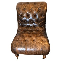 Sumptuous Distressed Tobacco Brown Leather Pair of Mitchell Gold Club Chairs
