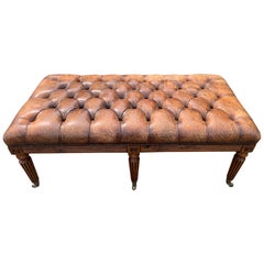 Antique Sumptuous Large English 19th Century Leather Tufted Ottoman with Studs