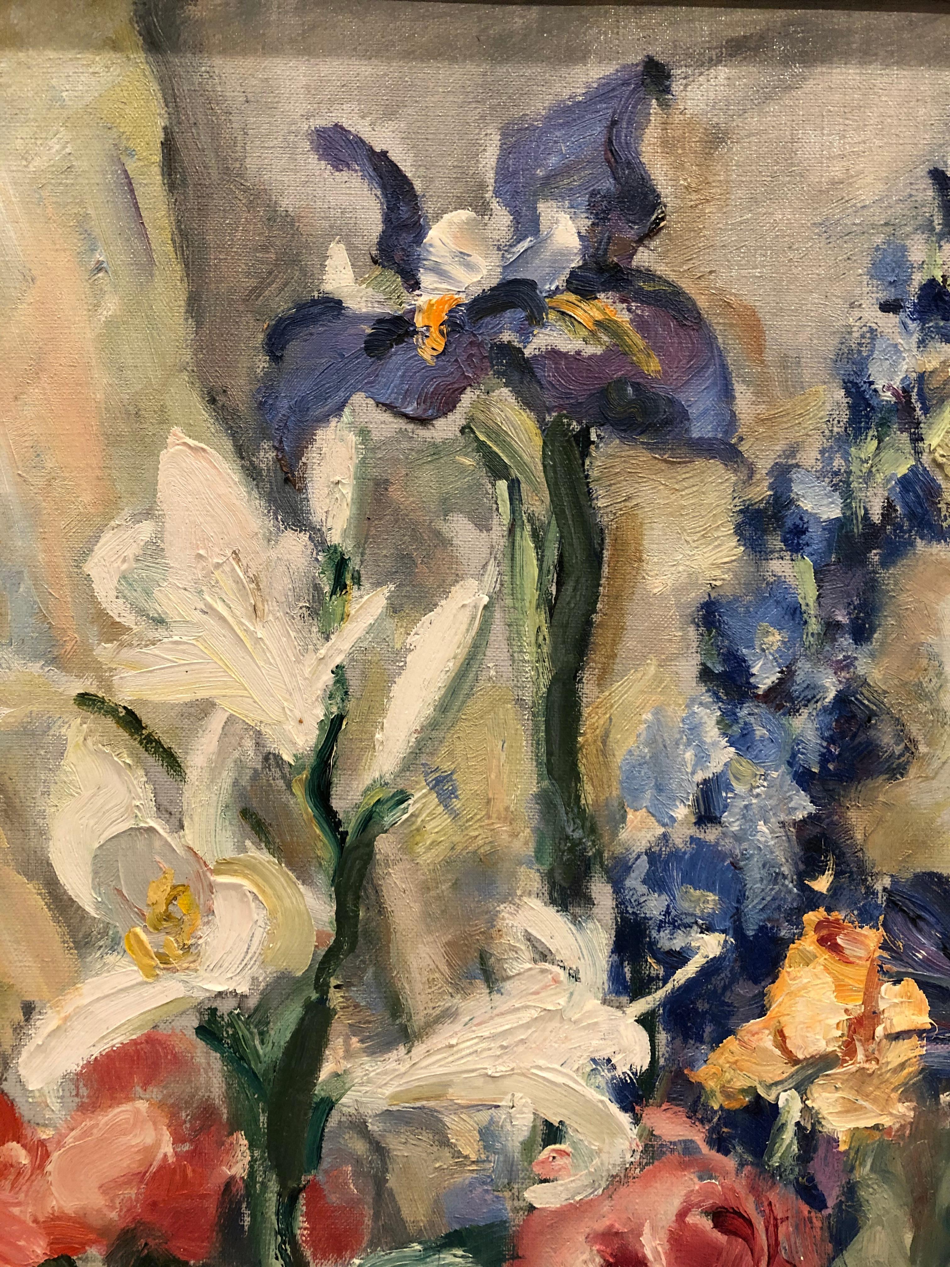 Canvas Sumptuous Floral Still Life by Listed Artist Pearl Van Sciver For Sale