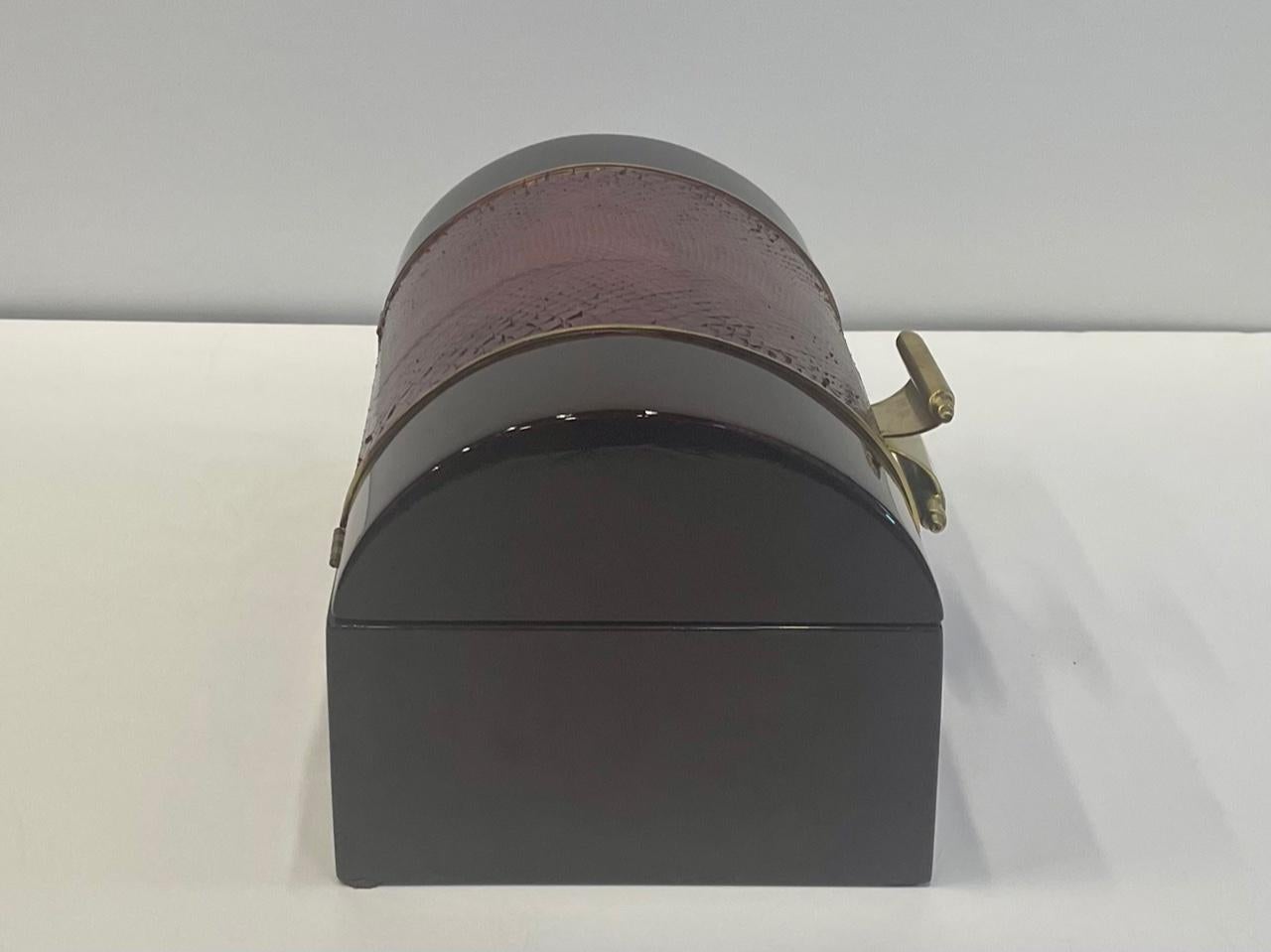 Sumptuous Italian Faux Snakeskin & Brass Decorative Box Lined in Velvet For Sale 7