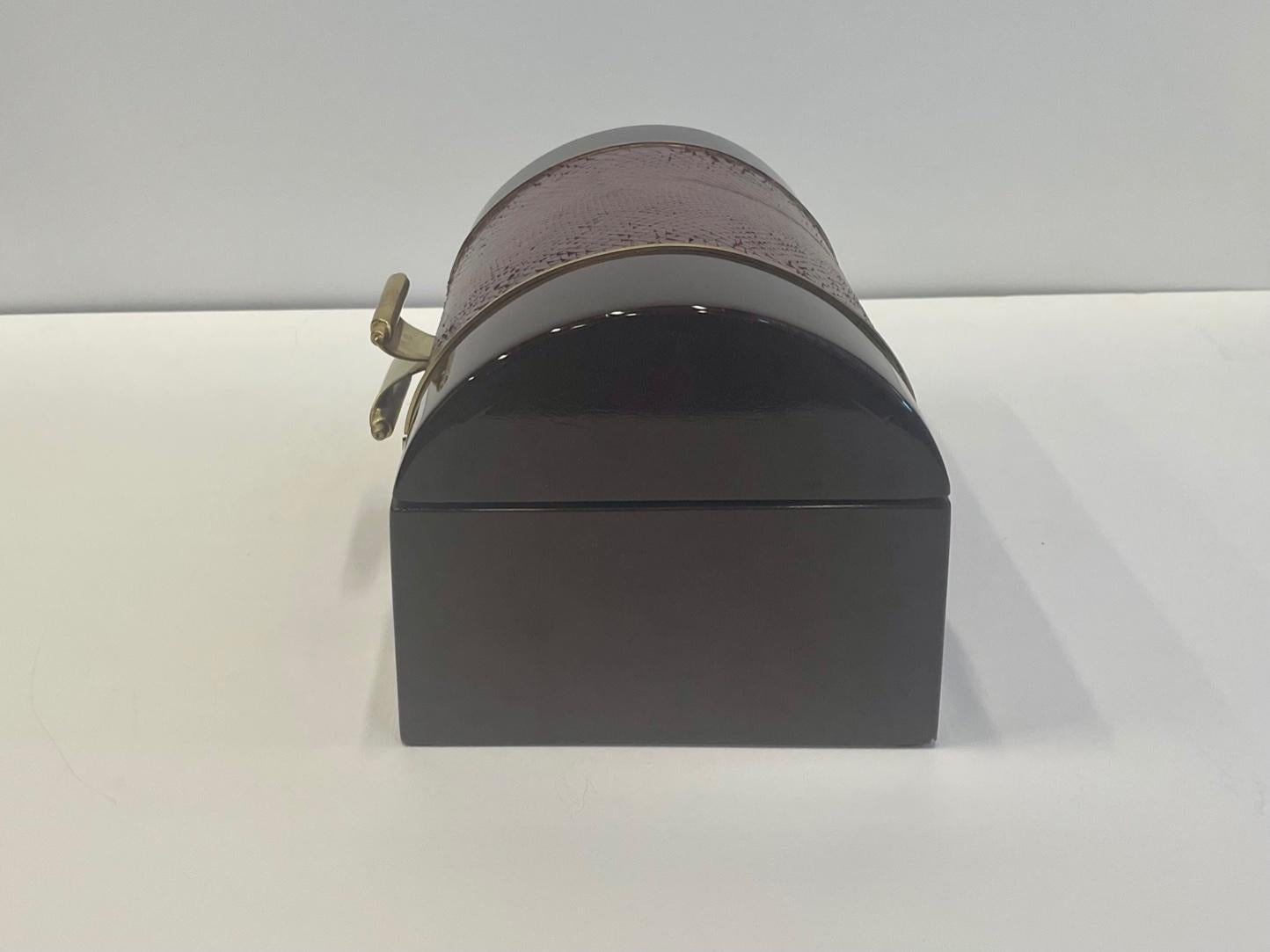 Sumptuous Italian Faux Snakeskin & Brass Decorative Box Lined in Velvet For Sale 2