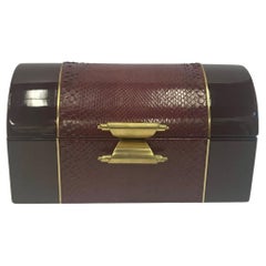 Sumptuous Italian Faux Snakeskin & Brass Decorative Box Lined in Velvet